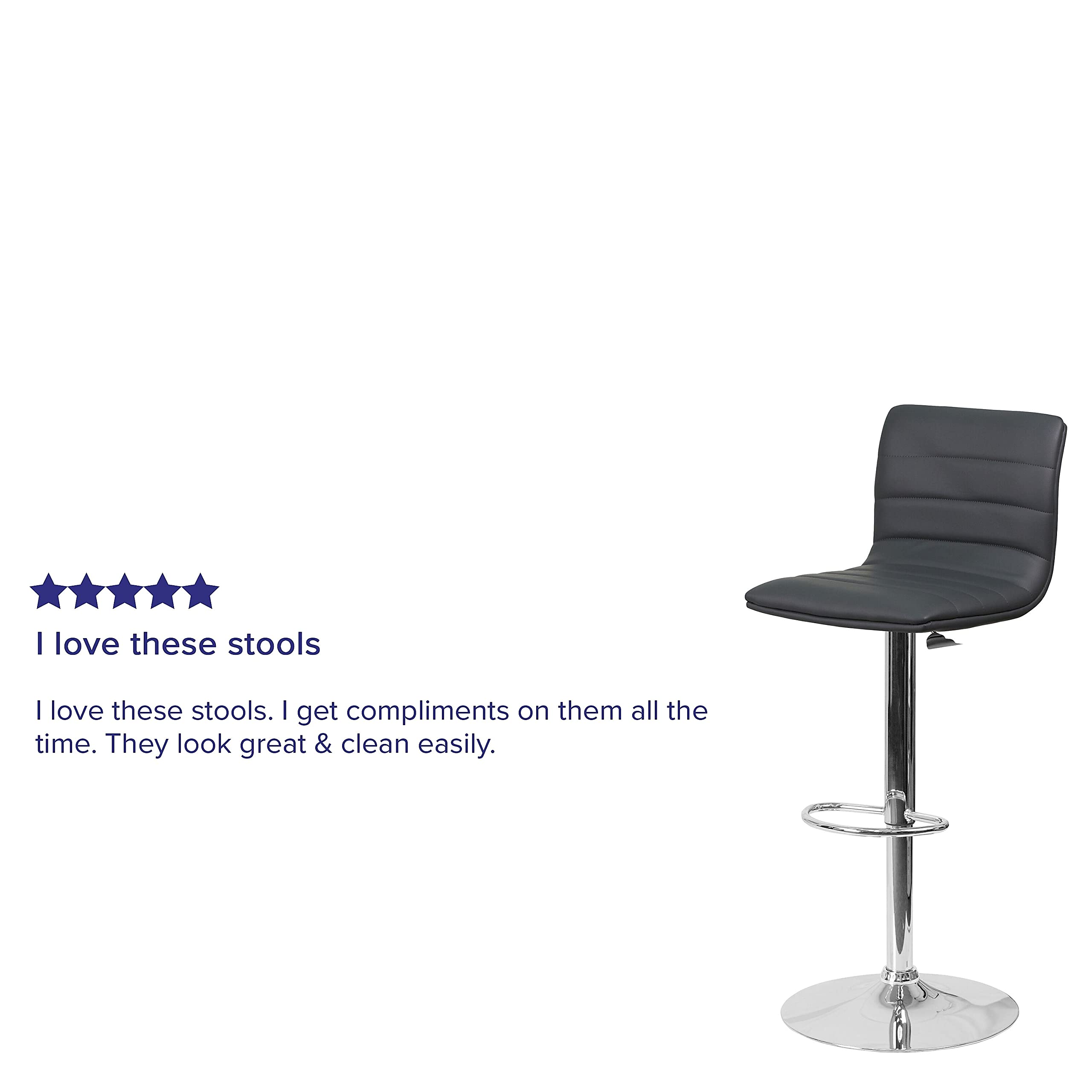 Flash Furniture Vincent 2-Pack Modern Gray Vinyl Adjustable Bar Stools with Back - Counter Height Swivel Stools with Chrome Pedestal Base - Perfect for Kitchen Islands, Home Bars & Game Rooms