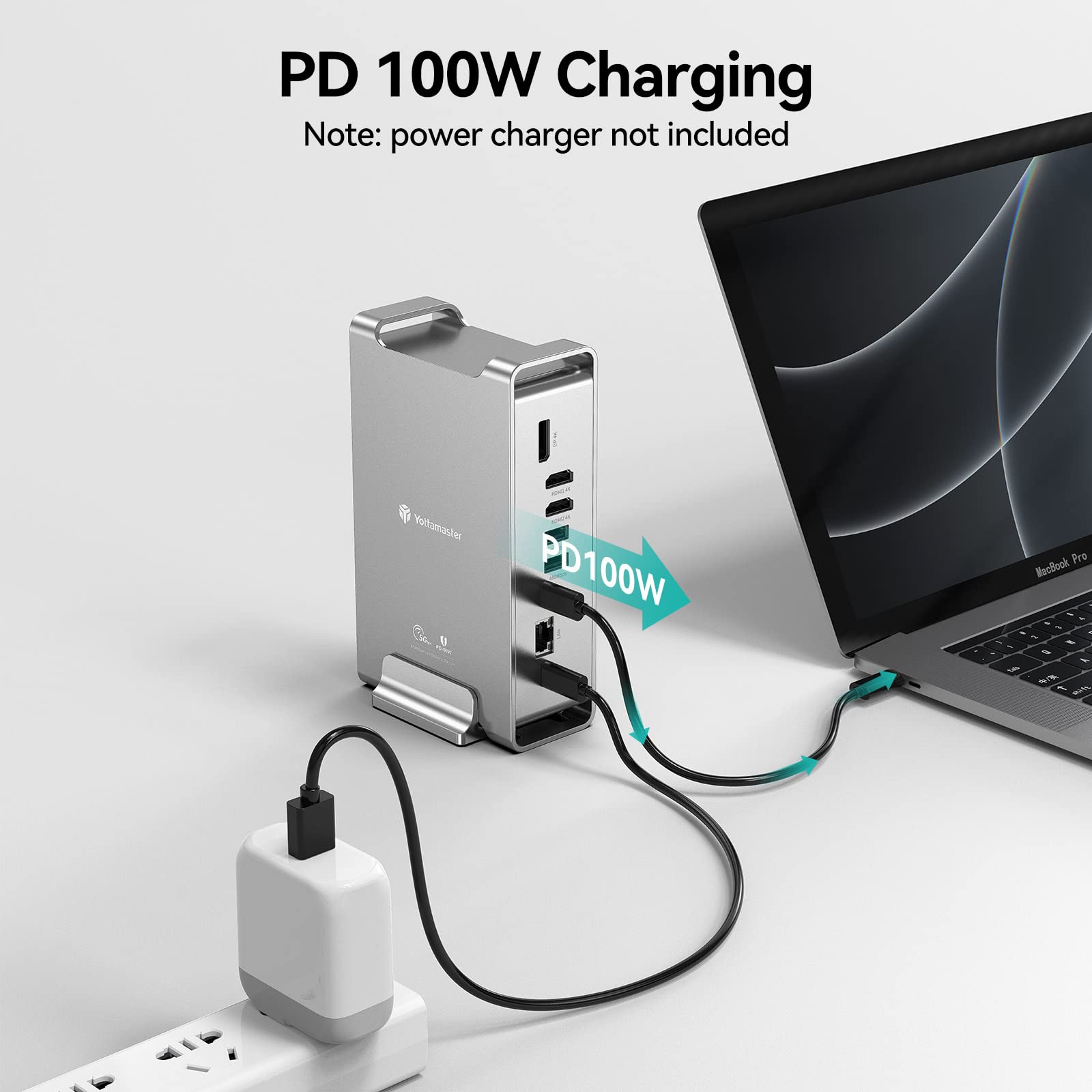 Yottamaster 15-in-1 USB C Docking Station Dual Monitor 4K 60Hz with 2 HDMI & DisplayPort - Compatible with Windows & Mac Laptops, 100W PD Charging, Ethernet, 8 USB Ports, SD/TF Card Reader - Perfect for Home Office, Gaming & Multi-Tasking Workspaces