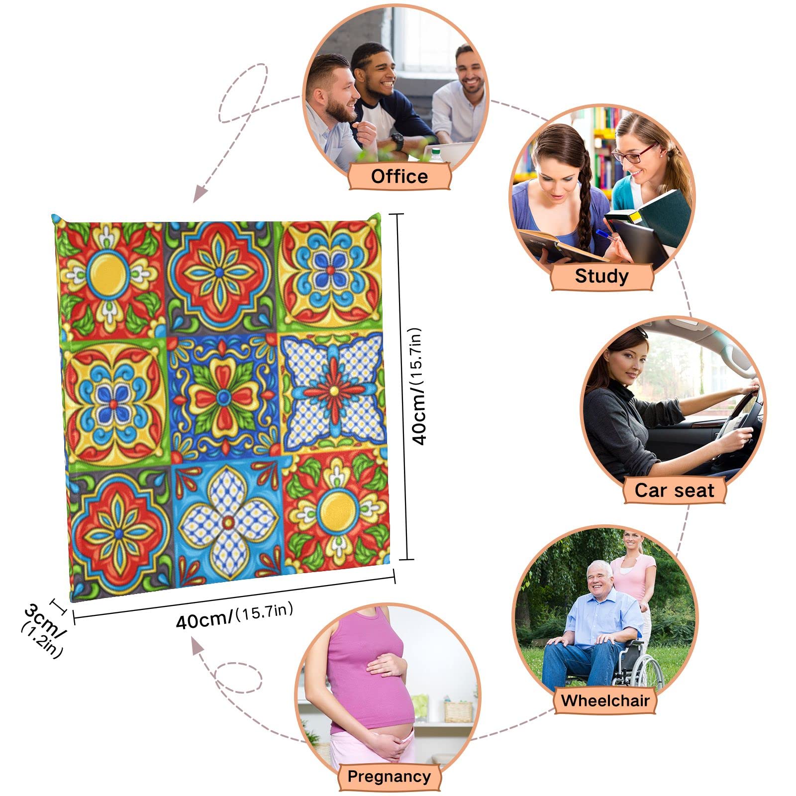 Emelivor Mexican Talavera Pattern Memory Foam Chair Cushion - Washable Seat Pad for Dining, Kitchen & Office Chairs - Comfortable Support for Home & Work
