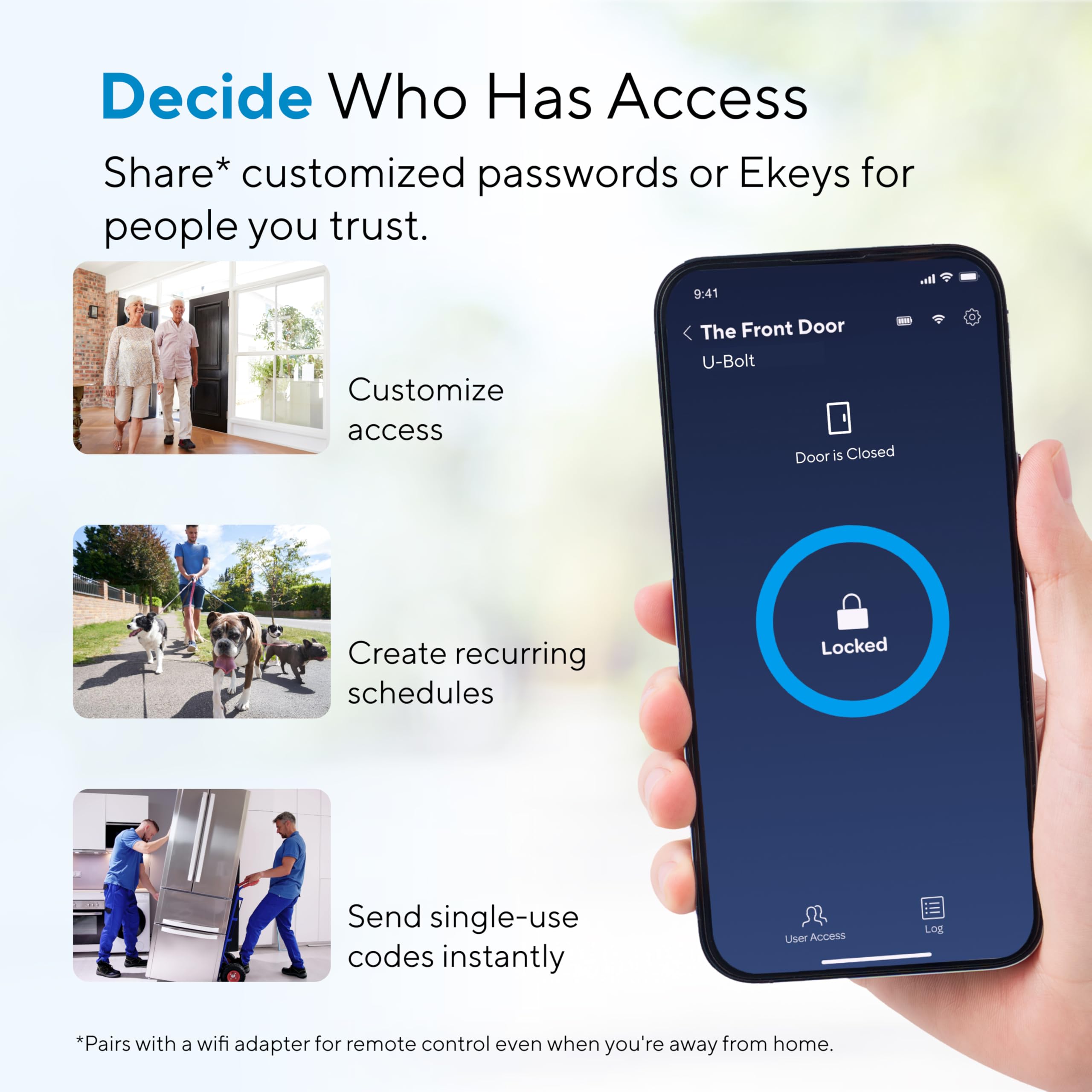 ULTRALOQ U-Bolt Smart Lock with WiFi Bridge - Keyless Entry Door Lock for Front Door - Smart Deadbolt with App Remote Control & Auto Lock - Share Access Codes - Satin Nickel Finish | Secure Smart Home & Vacation Rental Solution