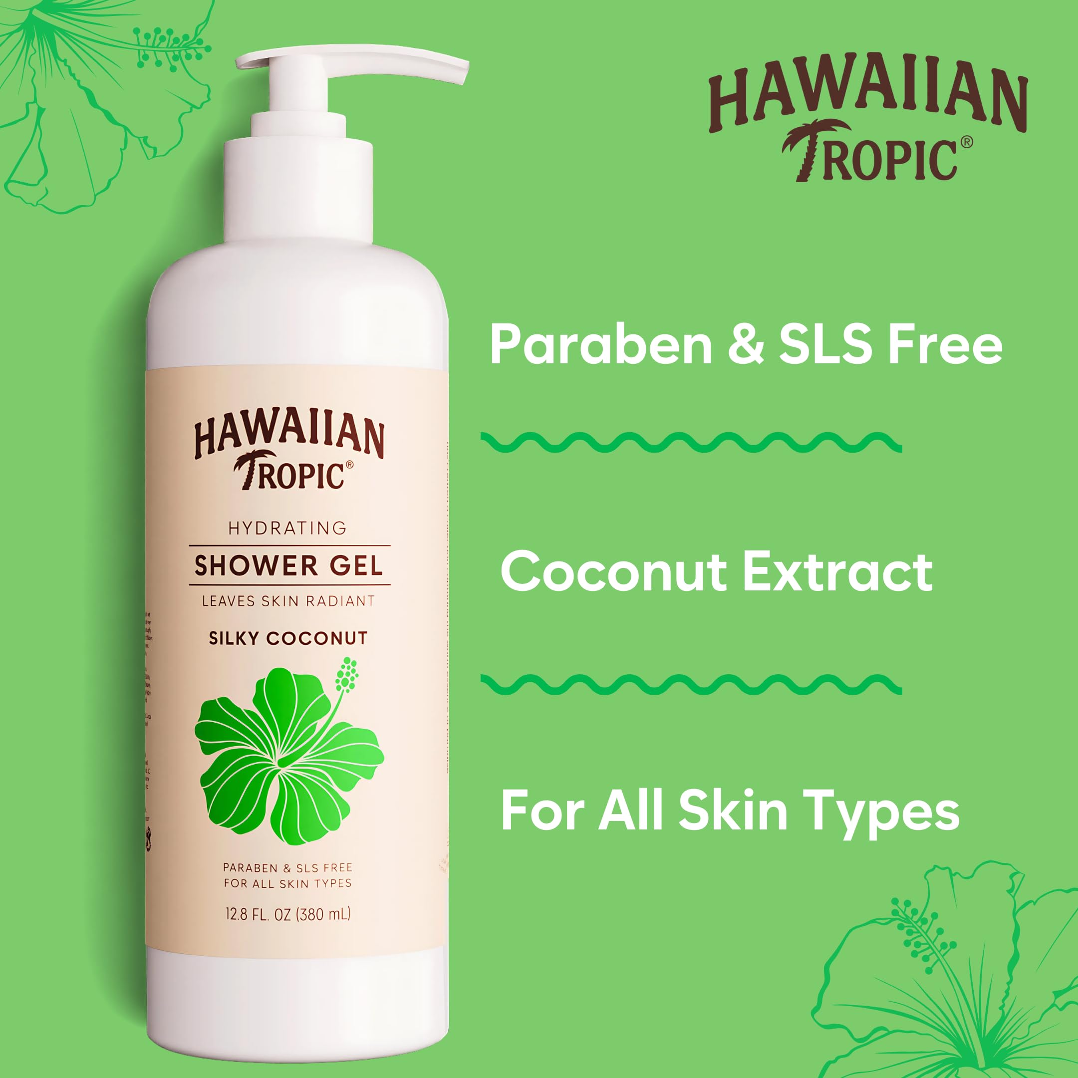 Hawaiian Tropic Hydrating Shower Gel & Body Wash - 5 Pack (380ml Each) | Silky Coconut Scent | Sulfate Free & Paraben Free | Bulk Size for Hotels, Airbnb & Guest Bathrooms | Perfect for Travel, Vacation & Spa Days