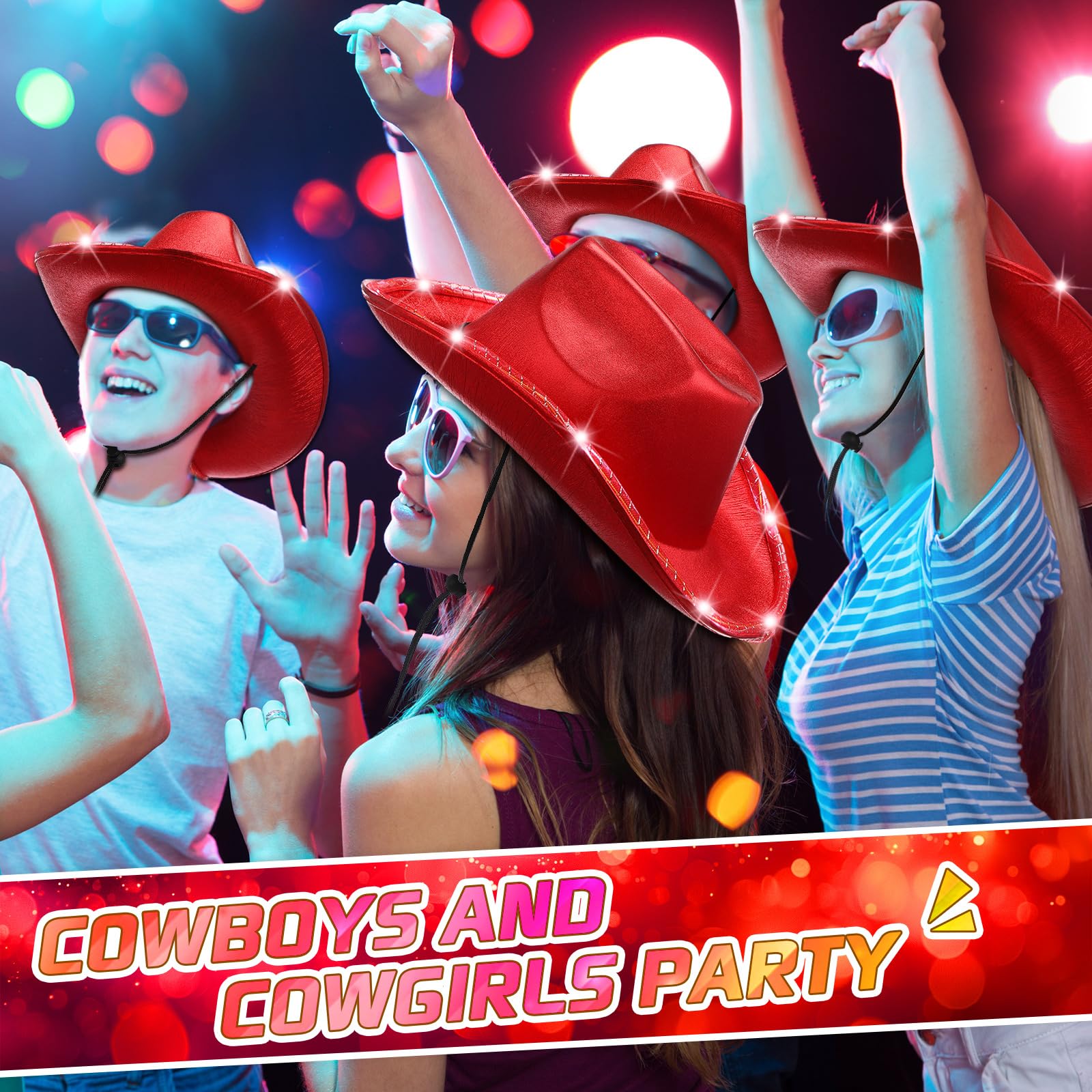 LED Cowboy Hat - 10 Pcs Flashing Cowgirl Hats for Western Party & Role Play