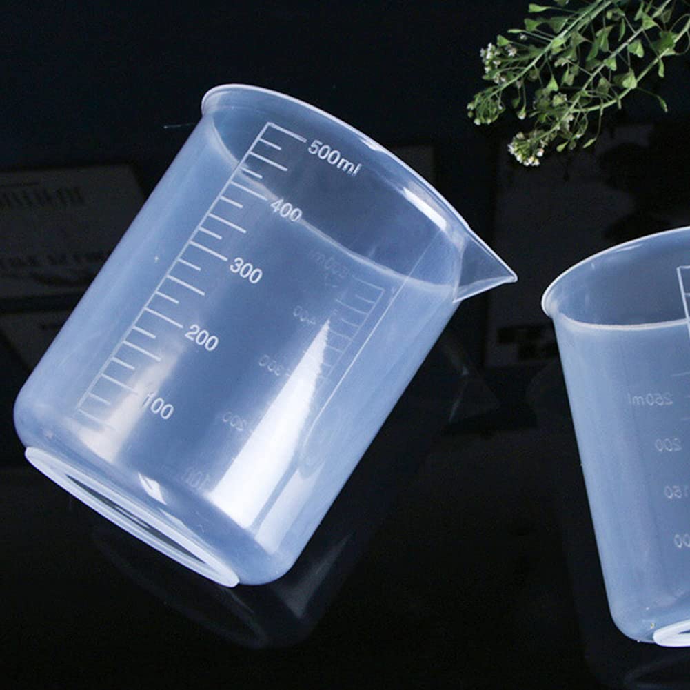Auniwaig 500ml/17 Oz Plastic Measuring Beaker - Transparent Polypropylene Lab Graduated Beaker with Spout - 5PCS Science Experiment & Kitchen Measuring Cups for School, Teaching Supplies & Home DIY Projects