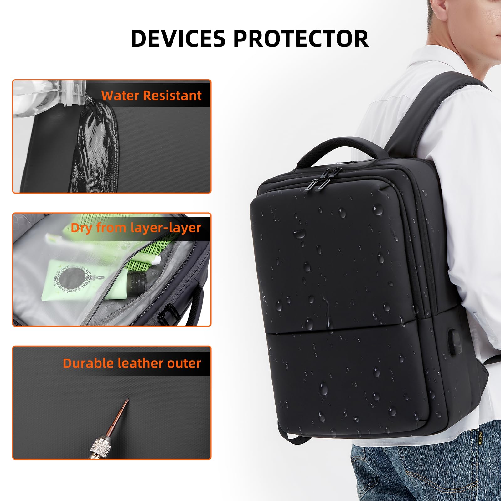 LIMINK Travel Laptop Backpack with USB Charging Port - Water-resistant Business Backpack for 15.6 Inch Laptop (Fits S19/S20/LK14/LK15/LK16/ET14) - Durable Carry-On Computer Bag with Luggage Strap for Men & Women - Perfect for Business Trips, Commuting and Air Travel (Black)