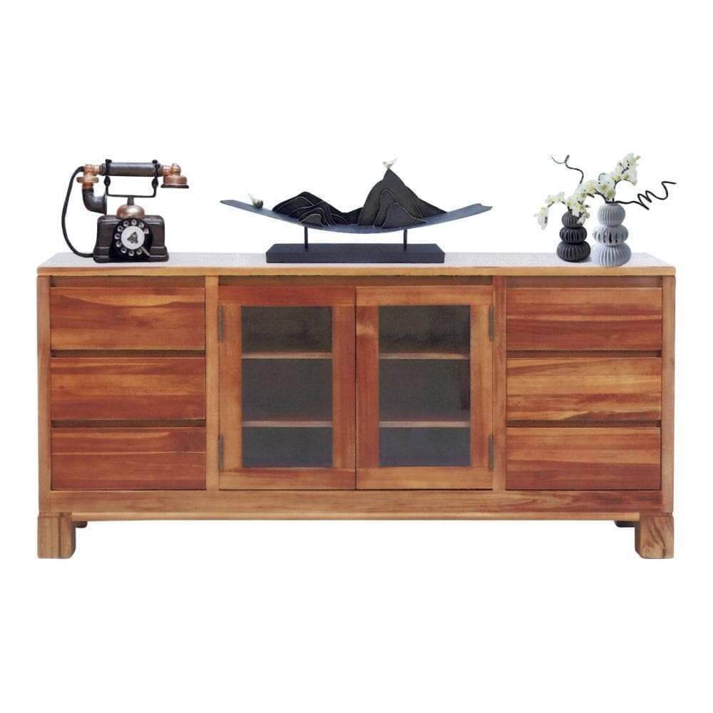 Levette Solid Teak Wood Buffet Hutch - Stylish Storage Cabinet for Dining Room, Kitchen, or Living Room - Perfect for Organizing Dishes, Glassware & Home Decor