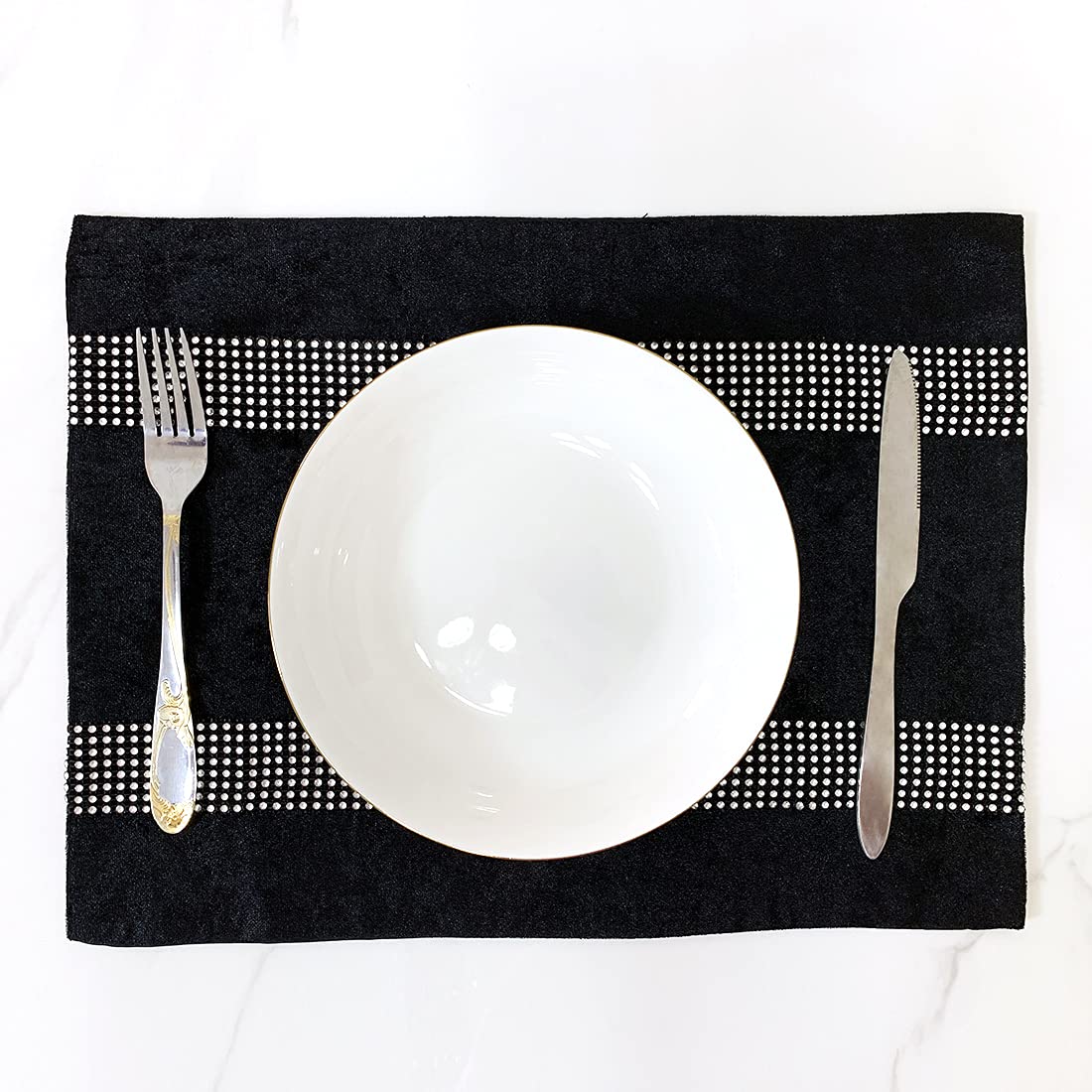 Luxury Black Velvet Placemats Set of 4 - Elegant Shining Minimalist Table Mats for Dining, Coffee Table & TV Stand Decor - Perfect for Home Kitchen, Dinner Parties & Holiday Gatherings