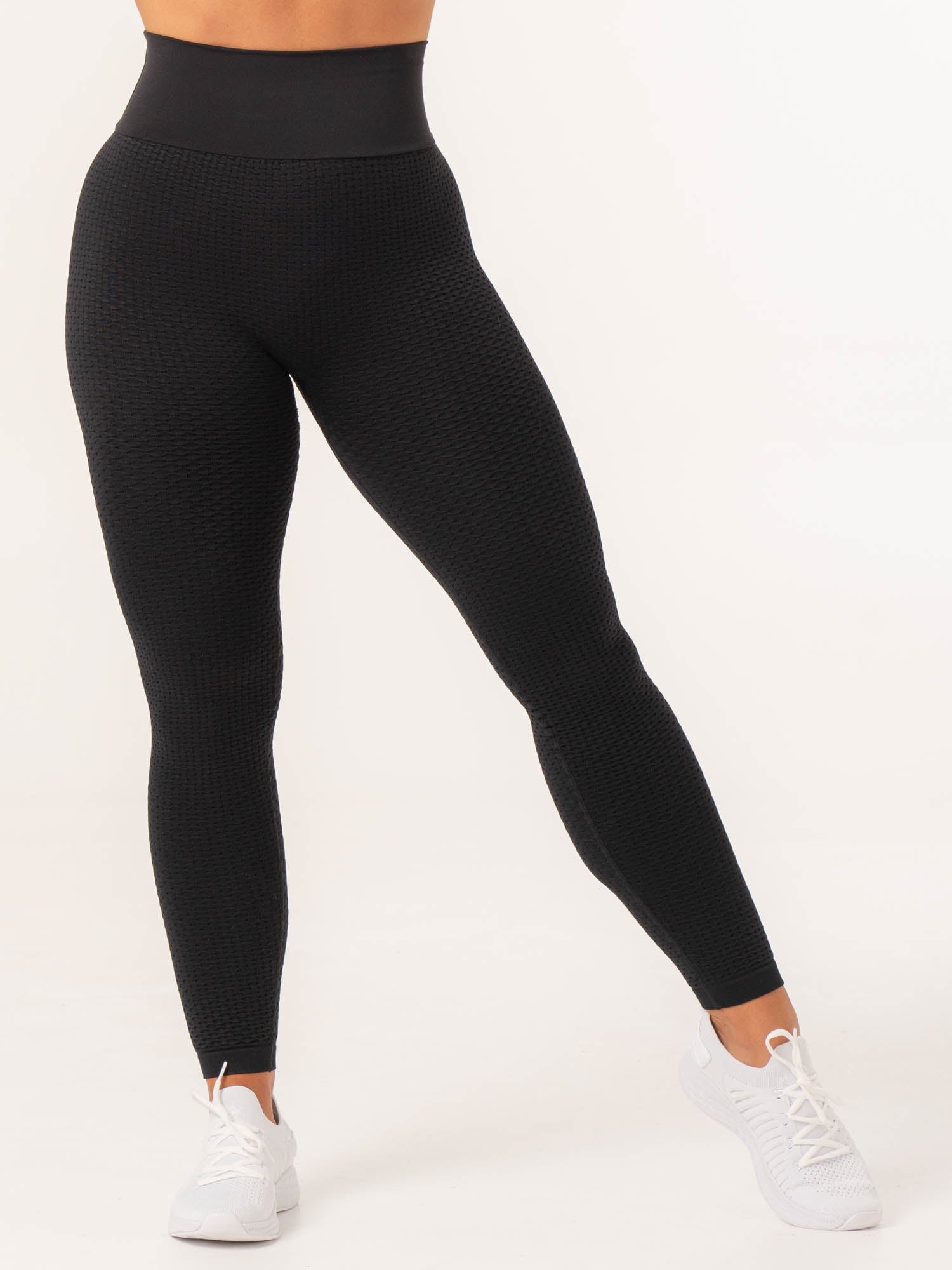 Honeycomb Scrunch Seamless Leggings for Women - High Waist Yoga Pants - Tummy Control Workout Leggings - Black - Perfect for Gym, Running & Lounge Wear