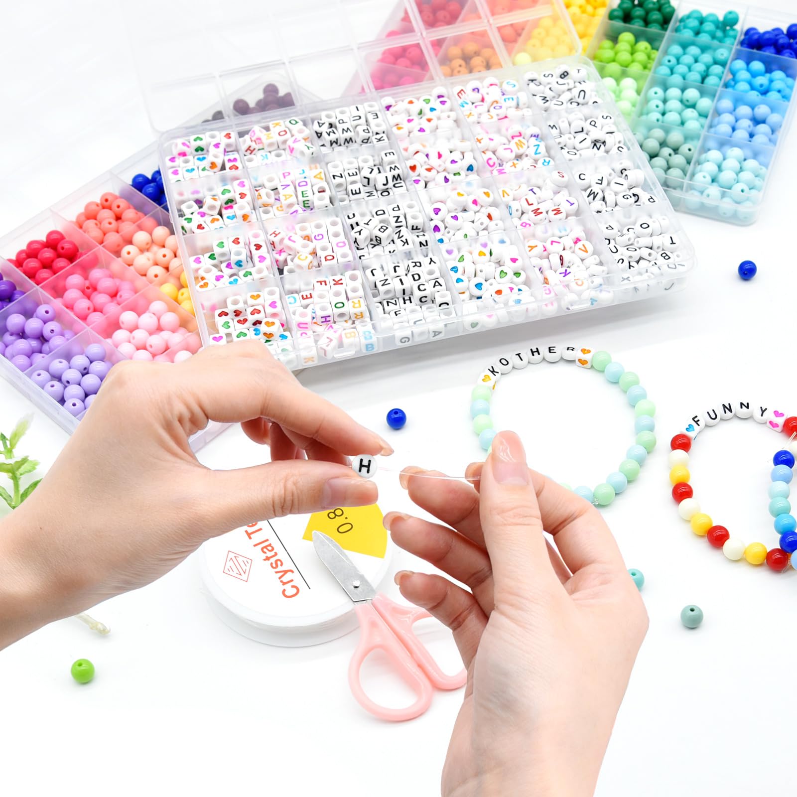 2500PCS Friendship Bracelet Making Kit with 8mm Rainbow Kandi Beads, 1200 Letter Beads & 48 Color Acrylic Beads - DIY Jewelry Craft Supplies for Teens, Kids, Parties & Gifts