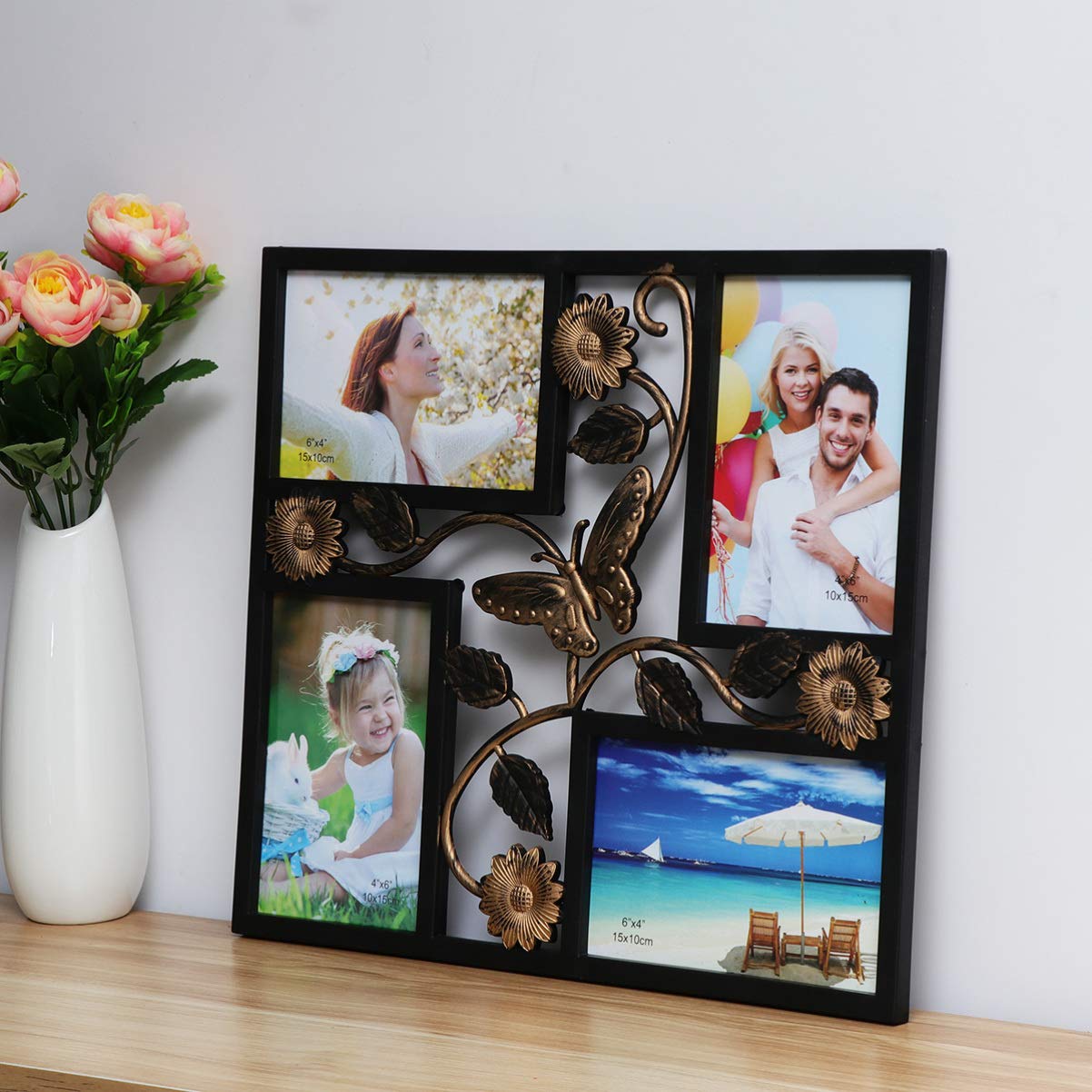 4-Piece Wall Hanging Photo Frame Set - Grapevine Design Picture Collage for Family Photos, Home Decor, Living Room & Bedroom Wall Art Display
