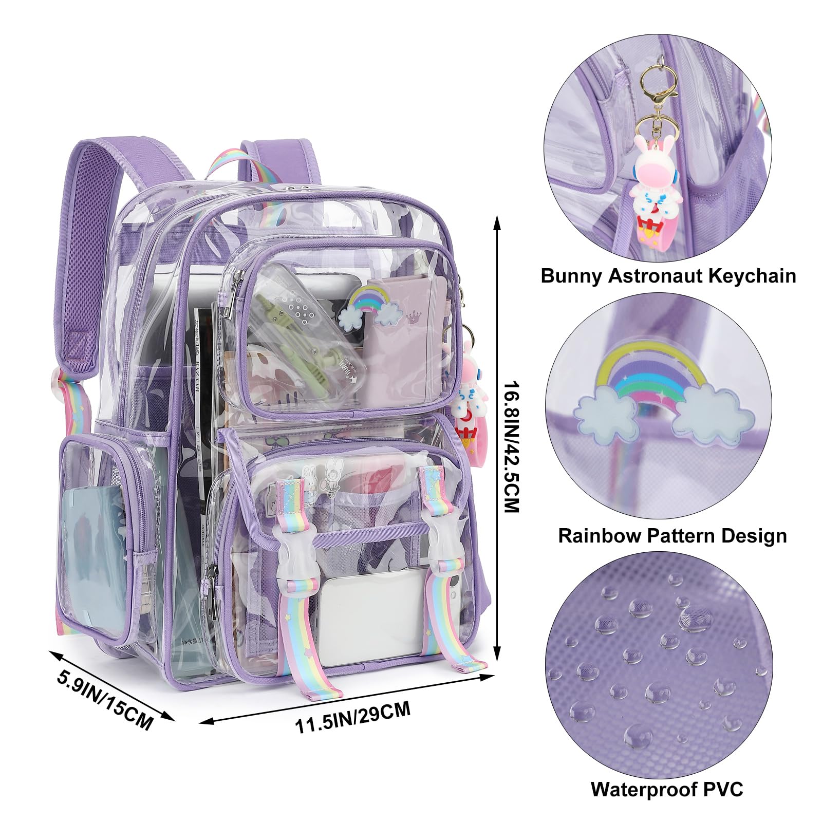 Durable Clear PVC Backpack for Women & Girls - School, Travel, Work