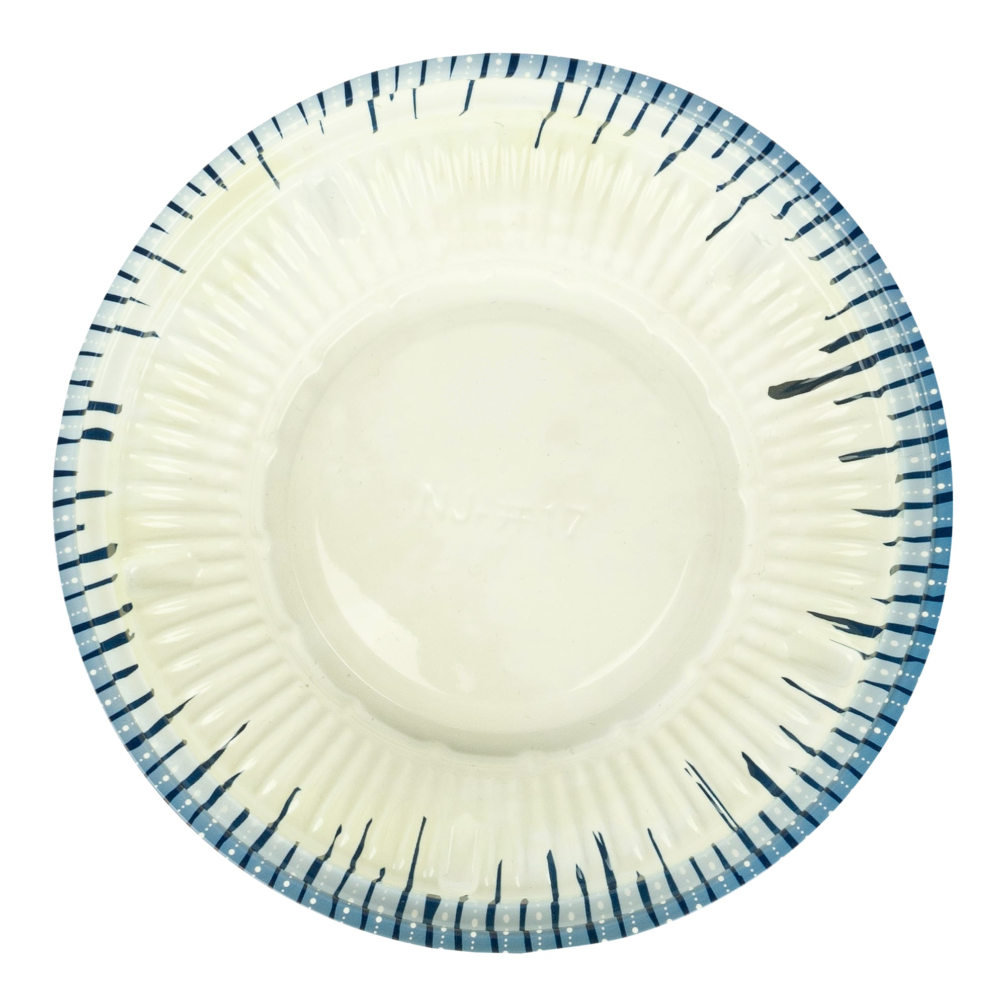 Bento Tek 10 oz Round White and Blue Plastic Asian Style Bowl - 6.5