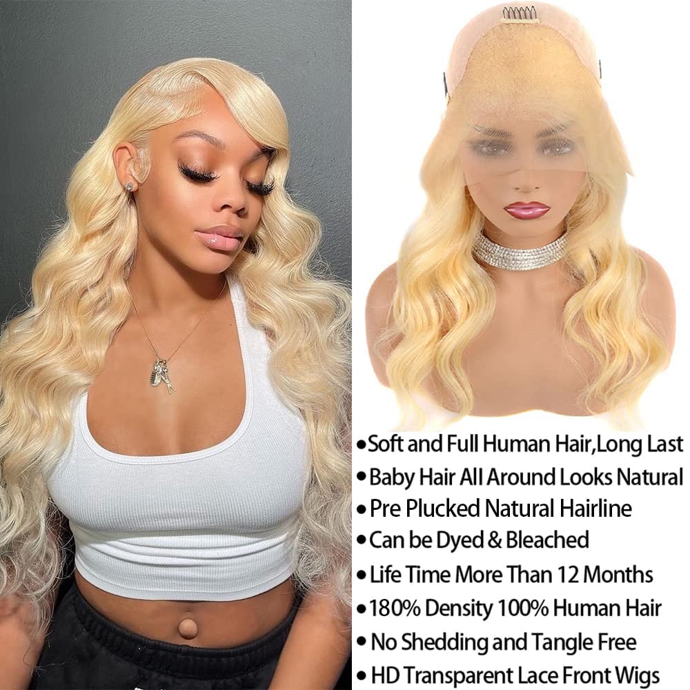 613 Blonde Body Wave Human Hair Lace Front Wig - 13x4 Transparent Lace with Baby Hair & Pre-Plucked Hairline - 180% Density 28