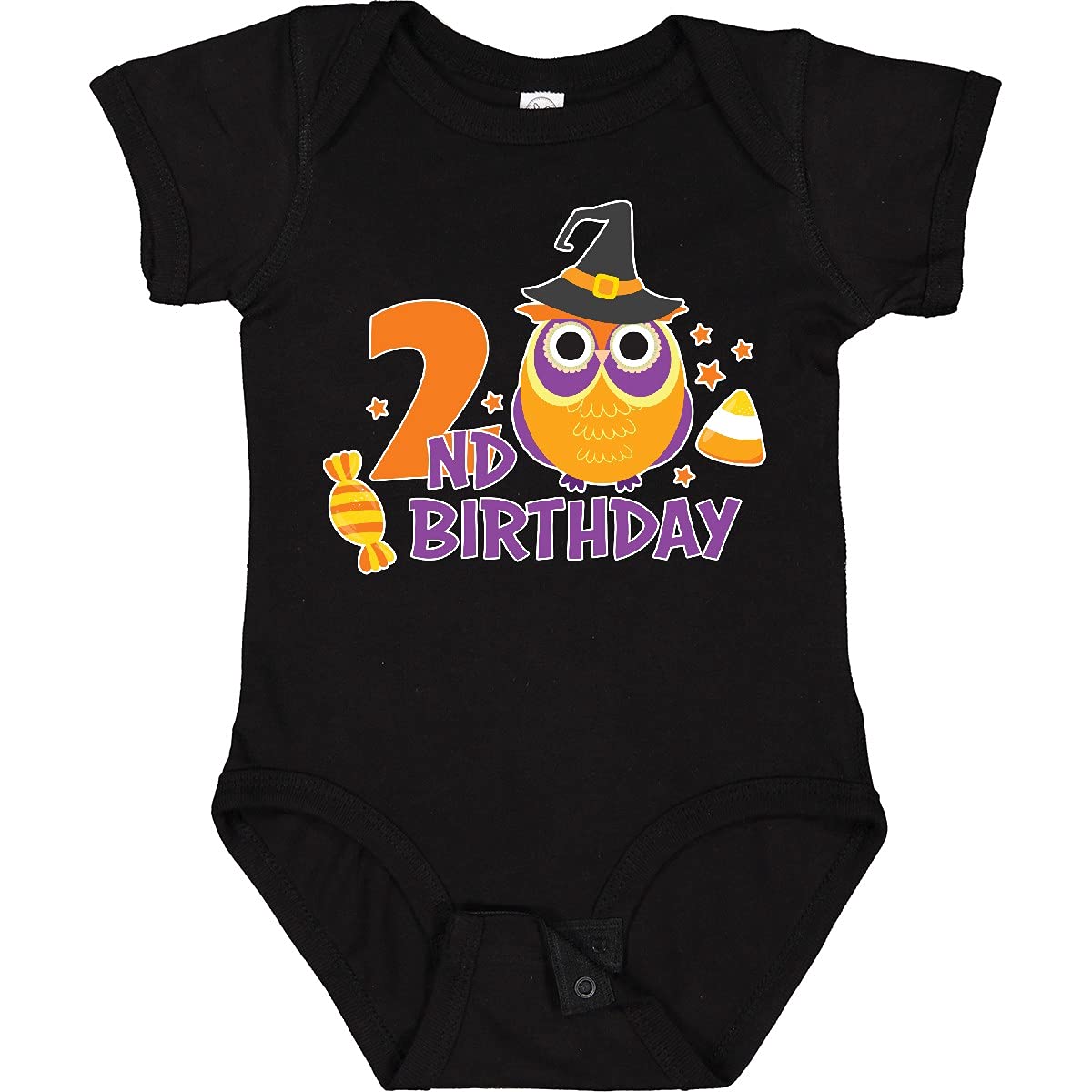 Inktastic Halloween Owl 2nd Birthday Baby Bodysuit - Cute Stars & Candy Print for Toddler Costume Party, Photo Shoot & Holiday Celebration