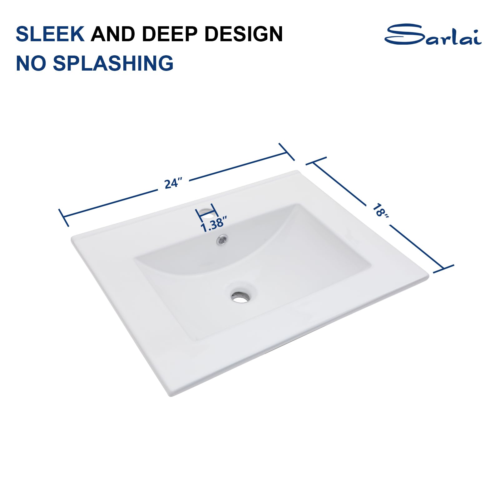 Sarlai 24 Inch White Ceramic Drop-In Bathroom Vanity Sink Top with Overflow - Rectangular Topmount Vanity Countertop for Bathroom Remodel & Modern Home Decor