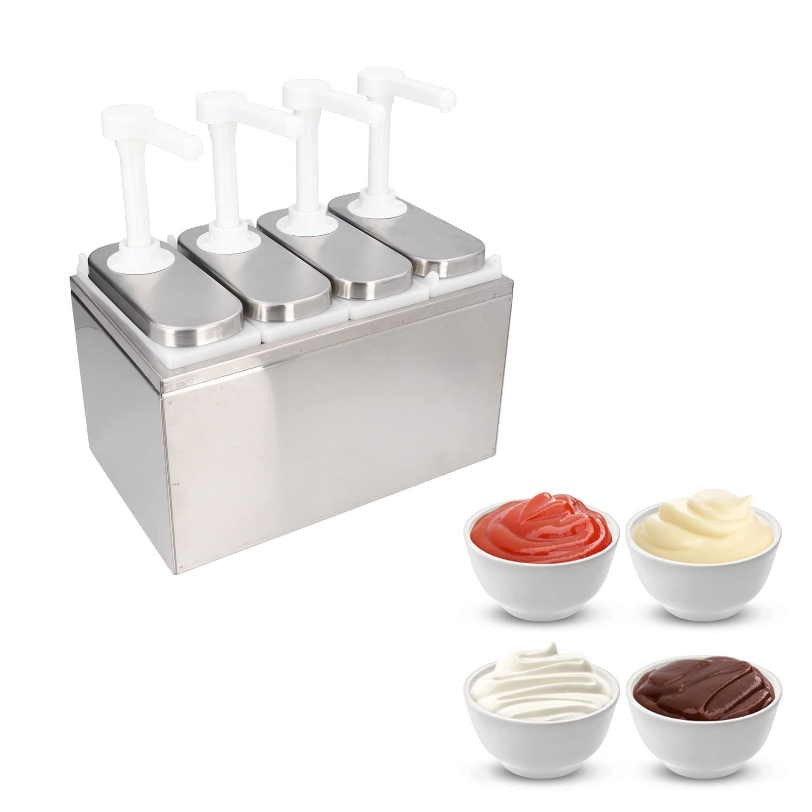 4-Pack Sauce Dispenser Pump for Ketchup, Jam, Syrup & Condiments - Durable Kitchen & Restaurant Squeeze Bottle with Stable Base - Perfect for Salad Dressing, BBQ Sauce & Food Service