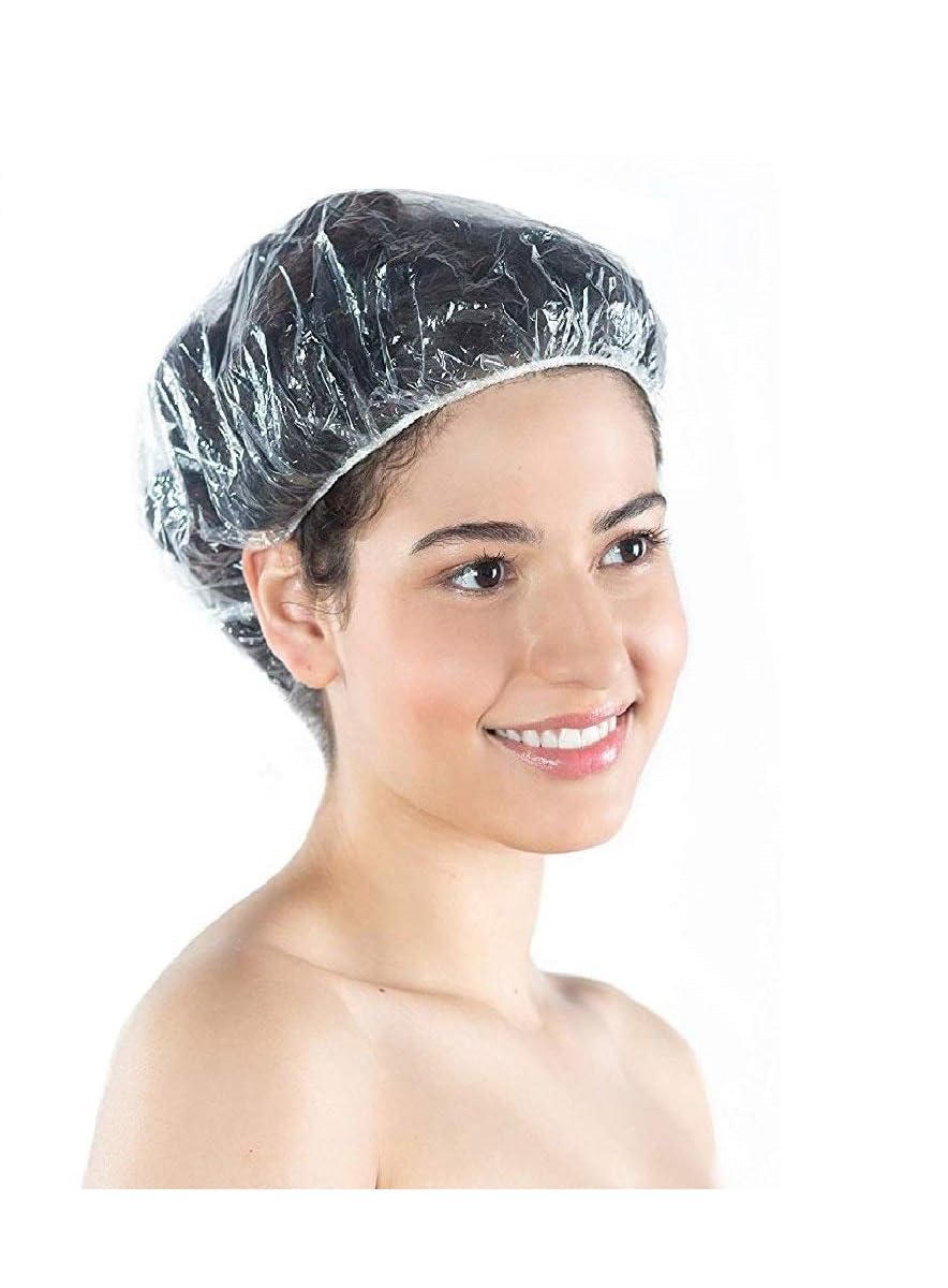 MobFest® Disposable Shower Caps 200 Pack - Waterproof, Elastic, Transparent Hair Protection for Salon, Spa & Home Use - One Size Fits All - Perfect for Bathing, Hair Dyeing & Kitchen Storage