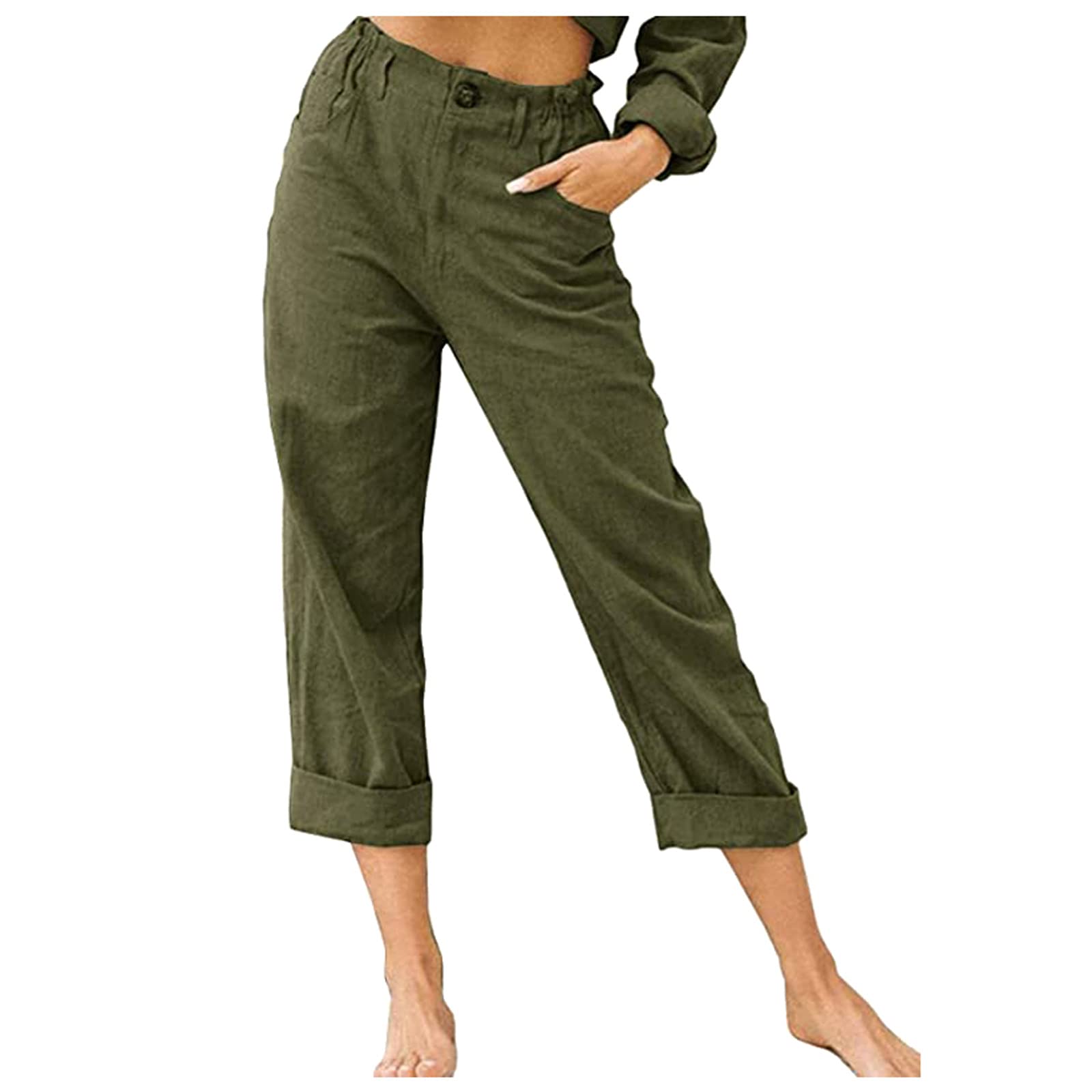 Comfy Plus Size Women's Cotton Pants with Drawstring & Elastic Waist - Linen Casual Lounge Pants for Home, Yoga, and Travel