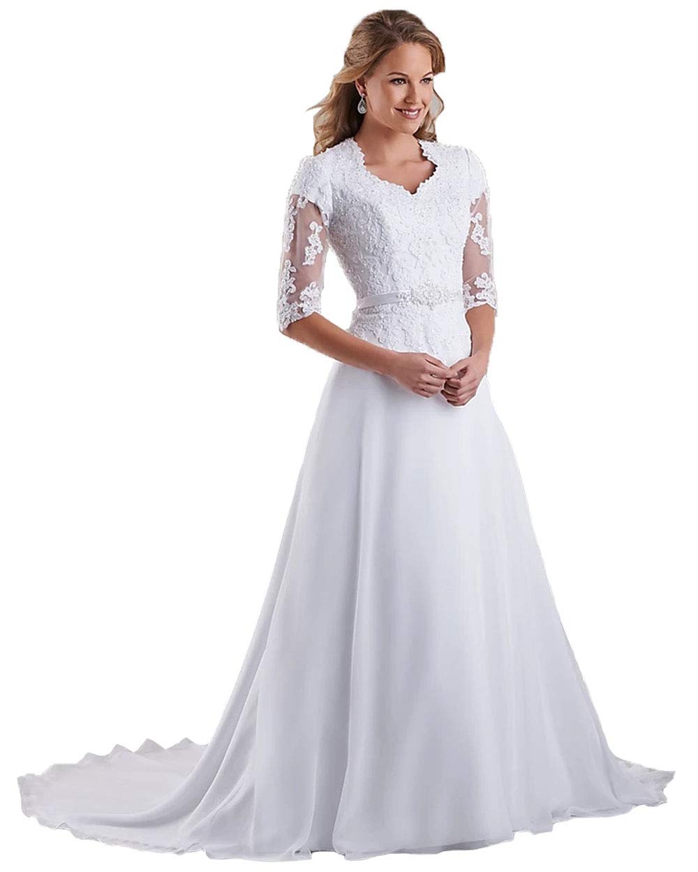 Elegant Lace Beach Wedding Dress for Women 2023 - Long Sleeve Bridal Gown Style01 | Perfect for Beach Weddings, Destination Elopements & Romantic Photoshoots