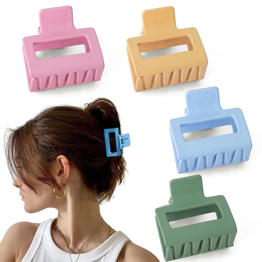 Stylish Rectangle Hair Claw Clips for Women & Girls - Strong Hold Hair Jaw Clips for Thin Hair (Set of 4) | Perfect for Work, School, Travel & Everyday Hairstyles