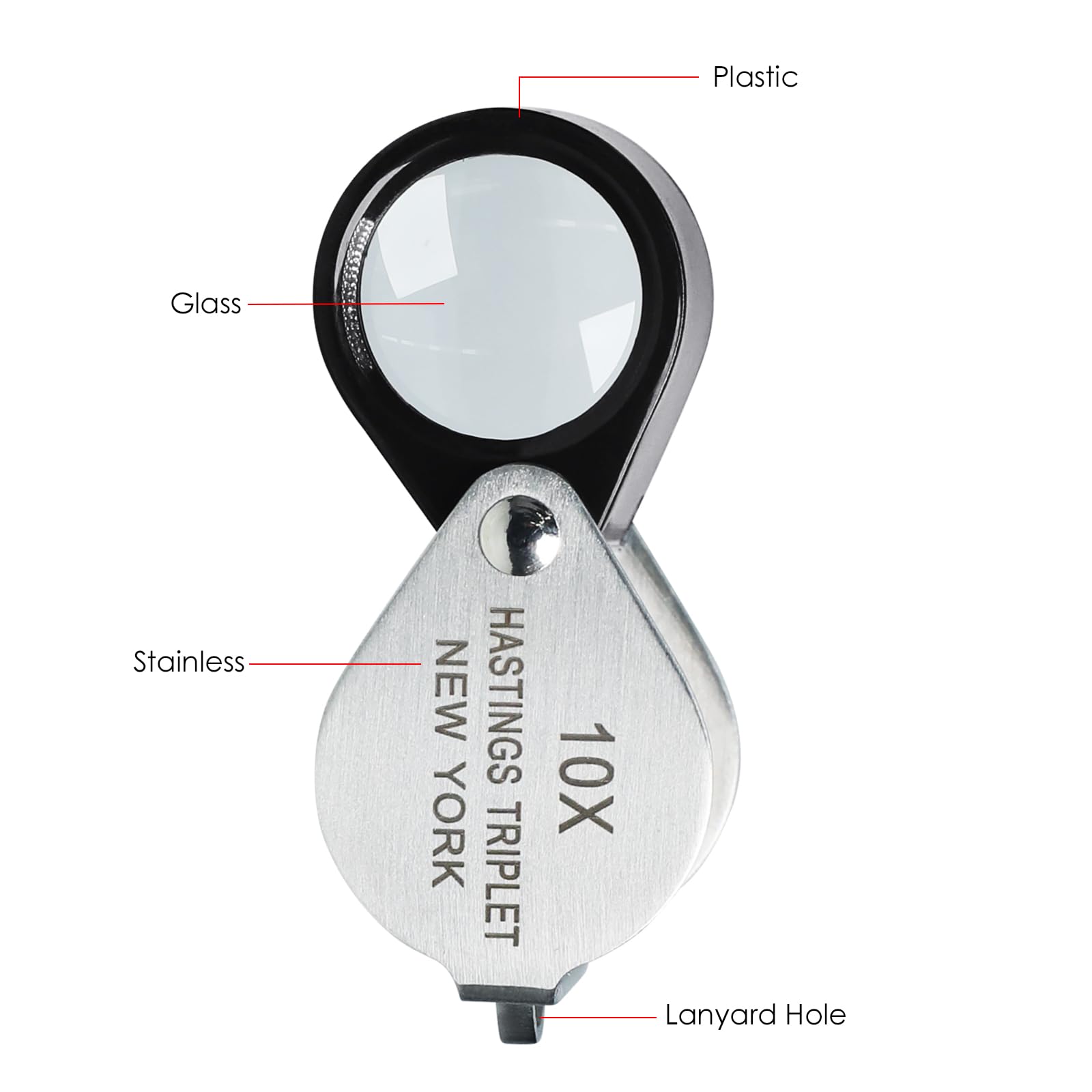 10X Hastings Triplet Loupe - 16mm Jewelers Magnifier with Foldable Design & Cloth Bag - Professional Gemstone, Diamond, Coin & Stamp Inspection Tool - Perfect for Jewelry Appraisal, Watch Repair & Collectible Authentication