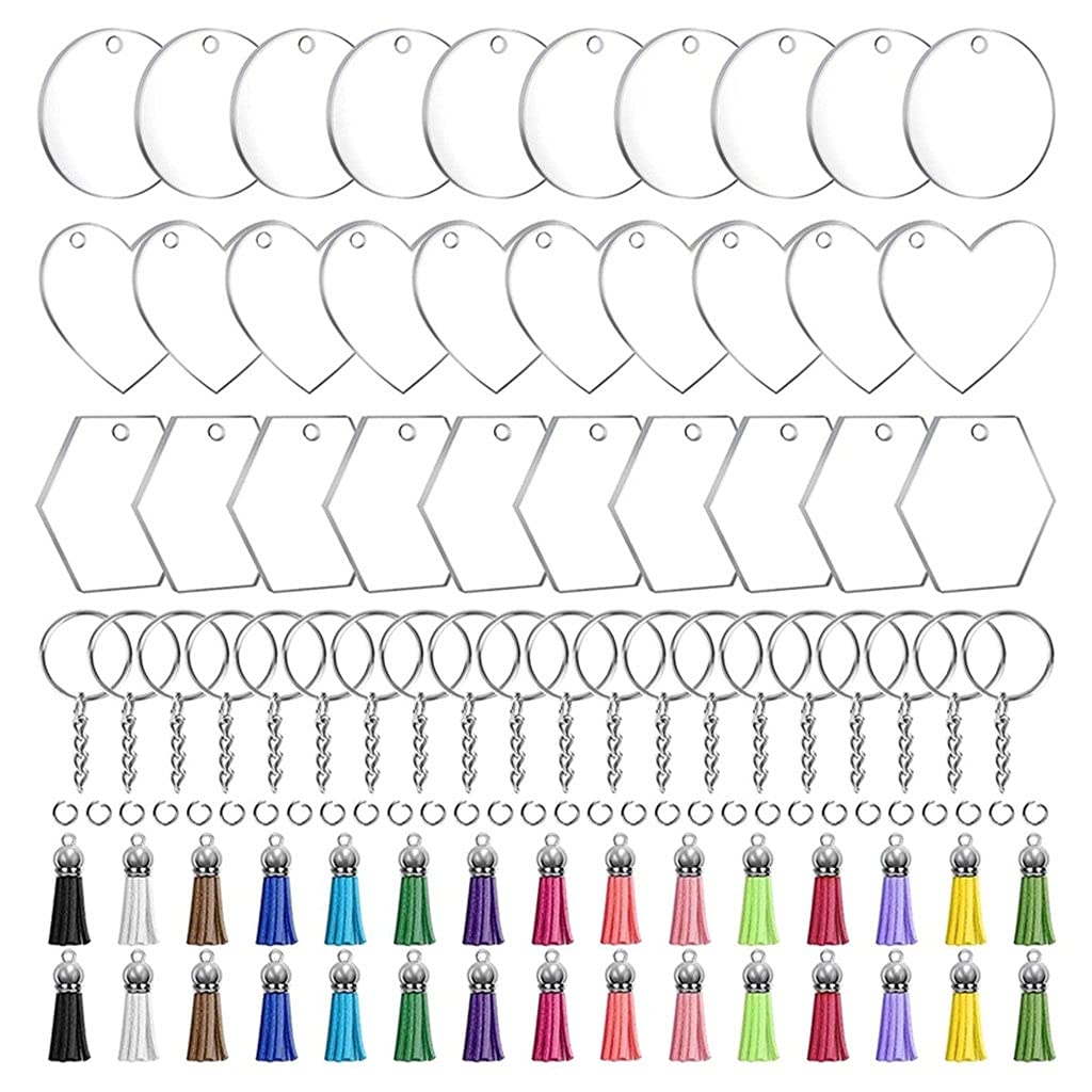 120Pcs DIY Acrylic Blank Ornaments Set with Tassels, Keychain Rings & Jump Rings - Christmas Tree Decorations, Holiday Crafts, Gift Making Supplies (Color A, One Size) - Perfect for Christmas DIY Projects, Party Favors, and Handmade Jewelry Creations