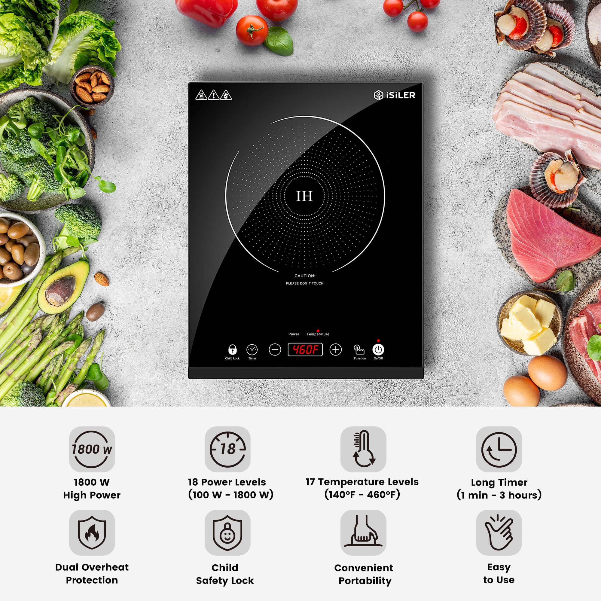 iSiLER 1800W Portable Induction Cooktop with Sensor Touch - 6.7