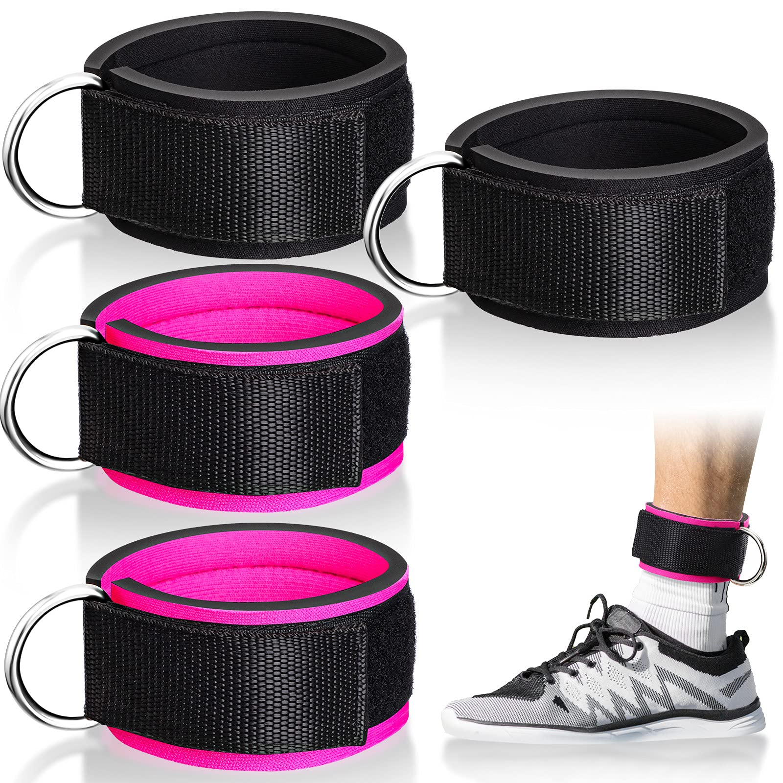 **Kasyat 4-Piece Adjustable Padded Ankle & Wrist Straps – Soft Cable Machine Attachments for Gym, Arms & Legs Workout – Ideal for Strength Training, CrossFit & Home Fitness (Men & Women)**