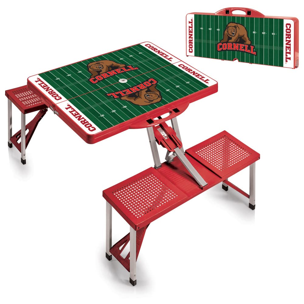 PICNIC TIME NCAA Cornell Big Red Football Field Folding Picnic Table - Portable Camping Table with Umbrella Hole - Outdoor Dining & Tailgating Table for Picnics, BBQs, and Game Day Parties (Red)