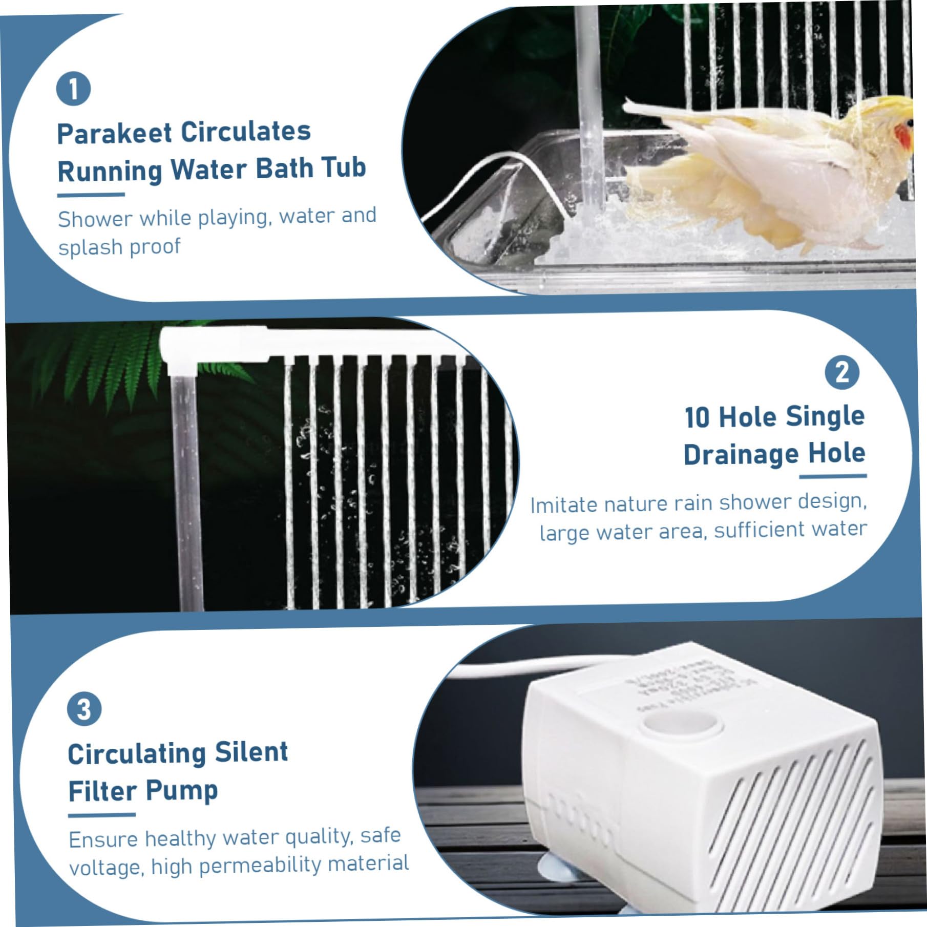 Parrot Bathtub with Shower - Circulating Bird Bath with Controller, Quiet Running Plastic Bird Shower for Indoor & Outdoor Use | Perfect for Bird Cages, Aviaries, and Pet Play Areas