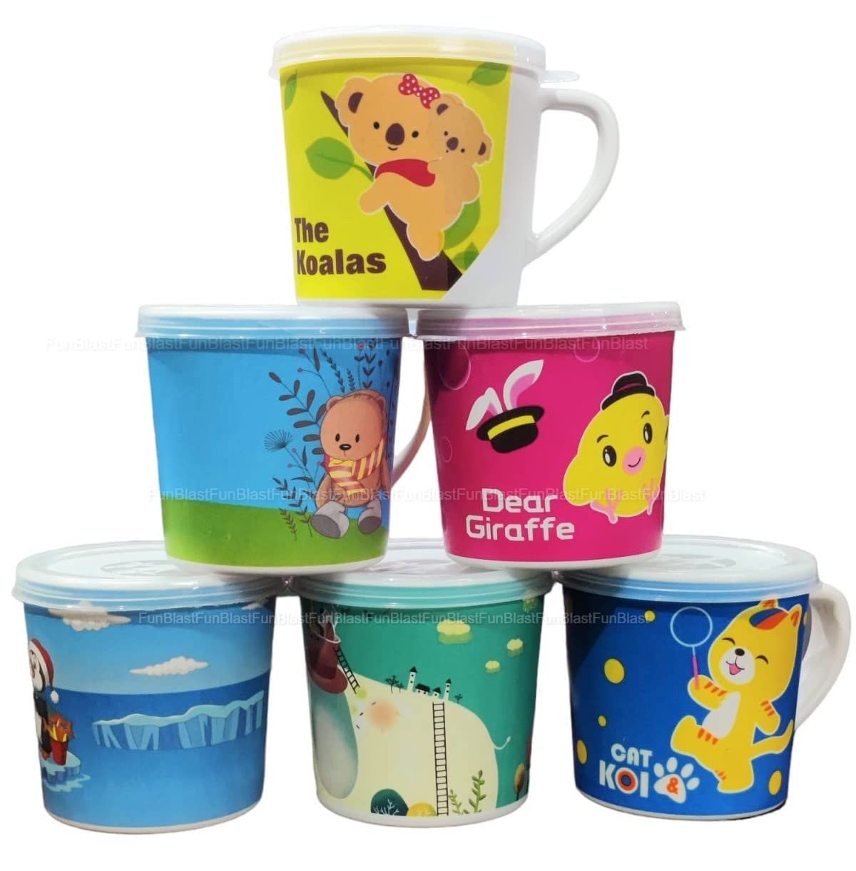 FunBlast Kids Milk Mug with Lid – BPA-Free Cartoon Flamingo Design, Bamboo Fiber Cup for Toddlers & Children, 260ml Leak-Proof Handle Mug – Perfect for School, Travel, and Home Use