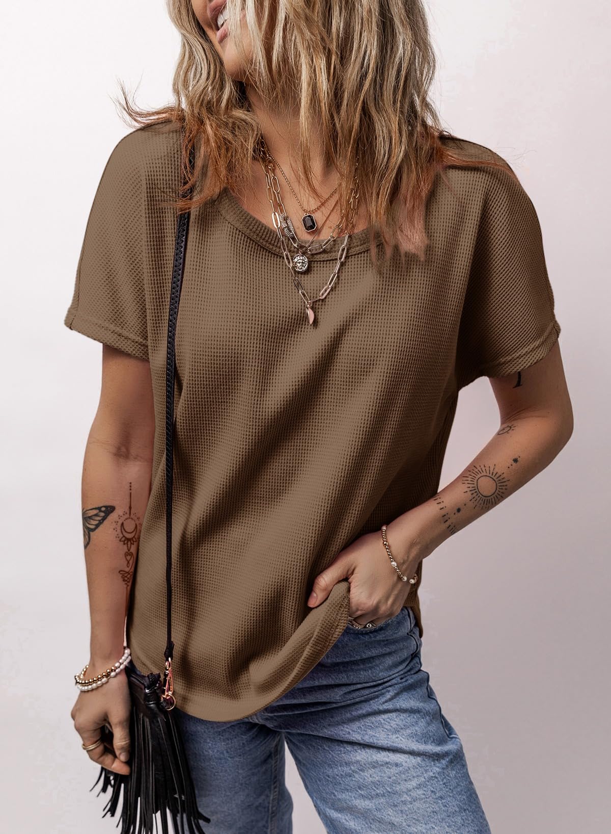 Dokotoo Women's Waffle T-Shirts | Color Block Loose Blouse | Basic Summer & Fall Tops 2024 | Casual Wear, Layering & Everyday Outfits