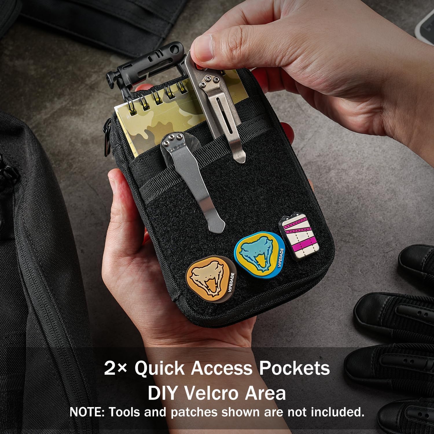VIPERADE VE26 EDC Pouch - 8-Pocket 3-Elastic Loop Multi-Tool Organizer with Hook & Loop Closure - Black | Compact EDC Gear Storage for Tactical Tools, Knives & Everyday Carry Essentials