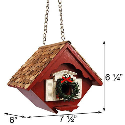 Home Bazaar Holiday Bird House and Feeder Kit - Red Wooden Birdhouse with Perch & Feeding Tray for Outdoor Garden Decor, Backyard Wildlife Habitat, Christmas Gift Idea