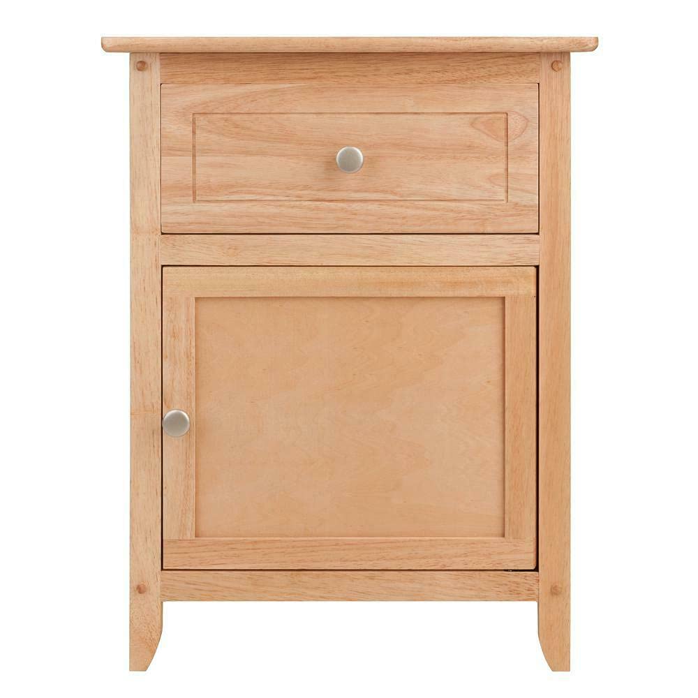 ADHW Natural Finish Wooden Nightstand - Bedside Table with Drawer & Storage for Bedroom, Living Room, or Office - Nightstand with Door & Shelf Organizer for Home Decor