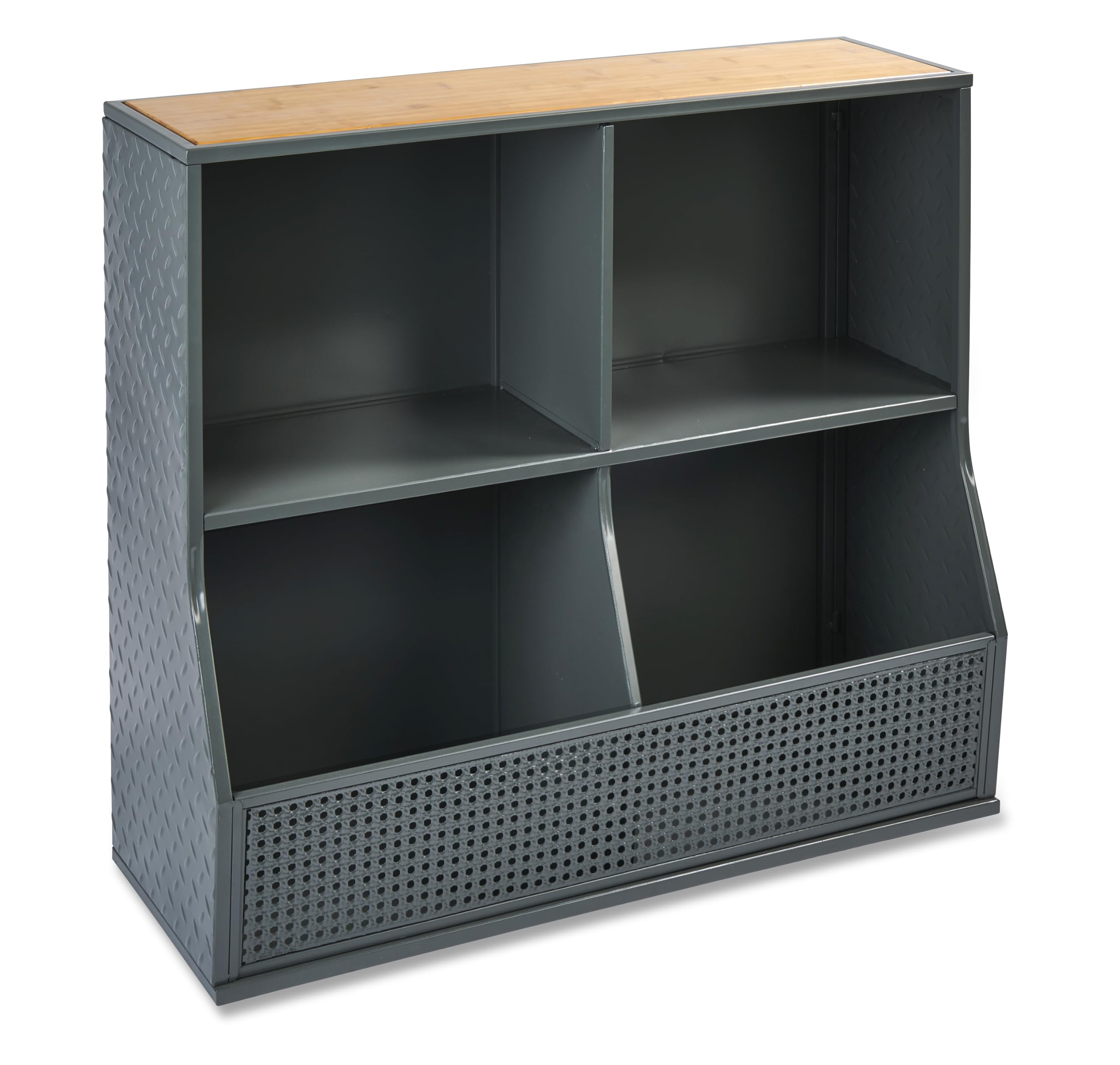 Badger Basket 6-Bin Metal & Bamboo Toy Storage Organizer - Charcoal/Natural - Perfect for Kids' Room, Playroom & Nursery Organization