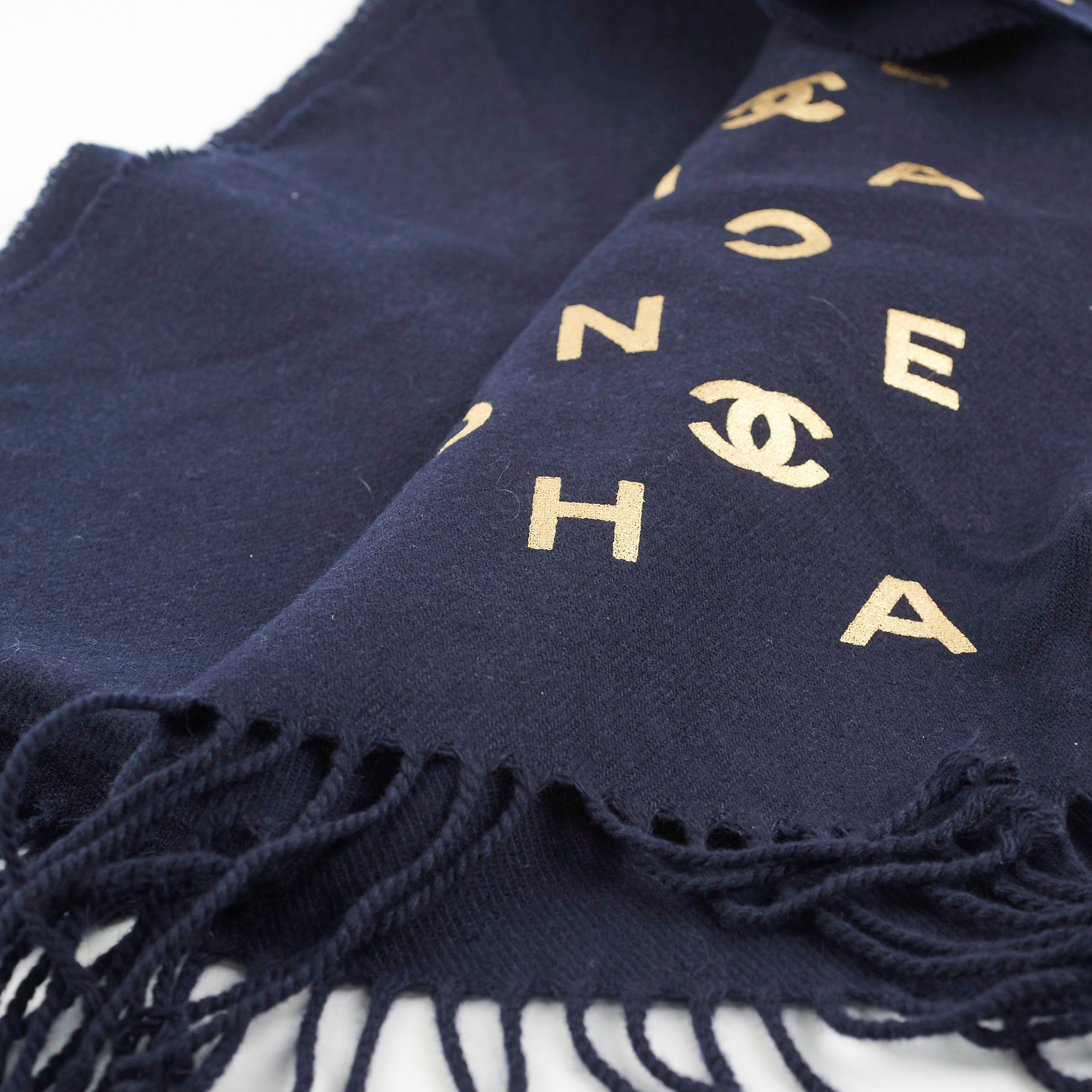 Chanel Navy Blue Long Tassel Silk Scarf for Women - Luxury Fashion Accessory for Outfits, Gifts & Special Occasions