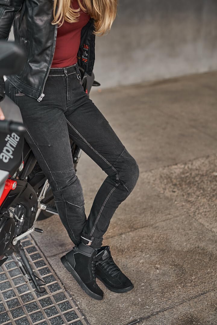 SHIMA Devon Women's Motorcycle Jeans - CE Certified Knee & Hip Armor, FiberQL Reinforced, Ventilated Slim Fit Riding Pants (Black, 26 Long) for Urban Commuting & Adventure Touring