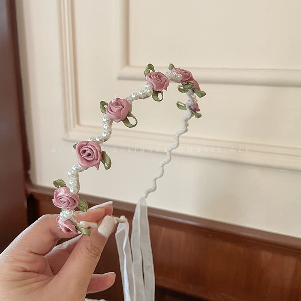 Fashionable Women's Floral Headband with Tassels and Pearl Beads - Elegant Hair Accessories for Women & Girls (Pink) - Perfect for Weddings, Parties and Everyday Wear