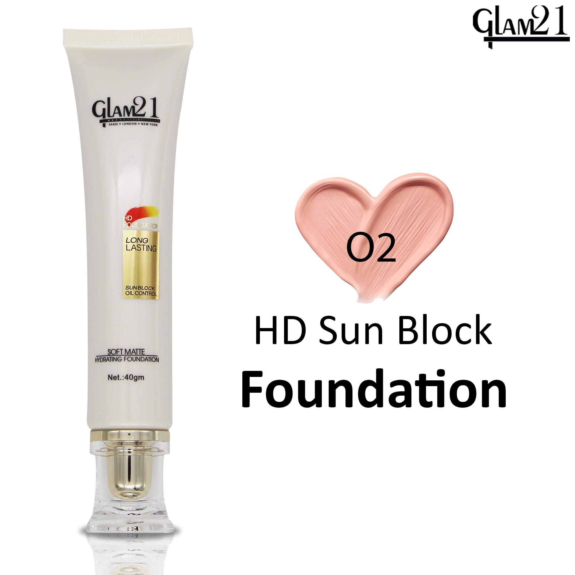 Glam 21 HD Sunblock Foundation SPF 30 | Oil-Control, Non-Greasy, Long-Lasting Matte Makeup with Soft Finish - 40g Shade 02 | Perfect for Daily Wear & Outdoor Activities