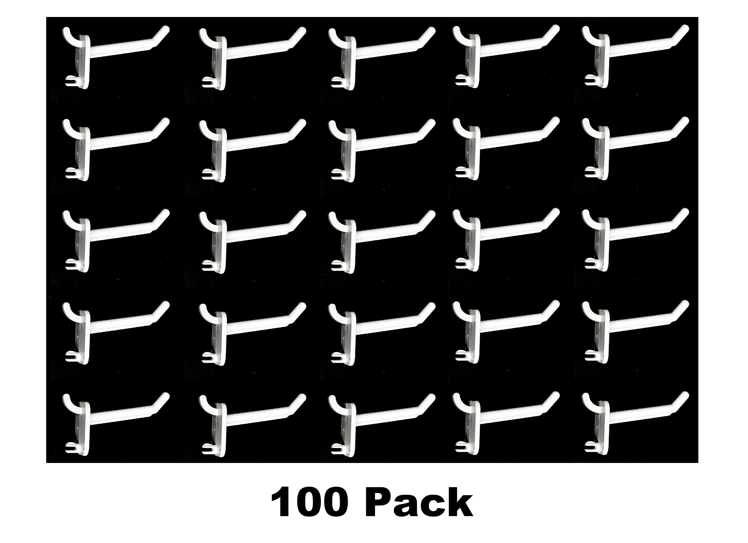 JSP Manufacturing White Plastic Pegboard Hooks - 2/4/6 Inch for Garage, Tool Storage, Jewelry & Craft Organization (100-Pack, 2 Inch) - Perfect for Wall Mounting & Workspace Organization