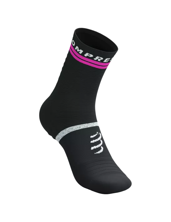 Compressport Unisex Pro Marathon Running Socks v2.0 - Black/Safety Yellow/Neo Pink - Performance Athletic Socks for Long Distance Running, Triathlon & Training
