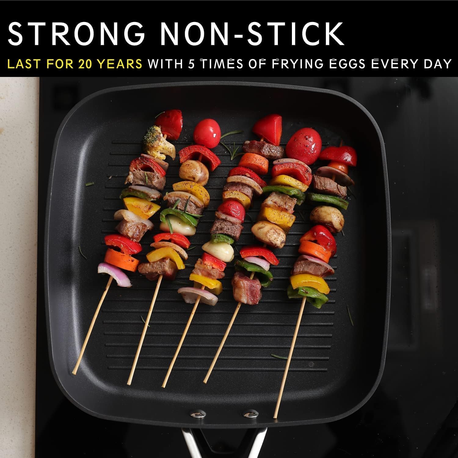 MsMk 11 Inch Nonstick Induction Grill Pan - PFOA Free, Scratch-Resistant & Stay-Cool Handle - Perfect for Bacon, Pancakes & Stovetop Cooking - Ideal for Breakfast, BBQ & Indoor Grilling