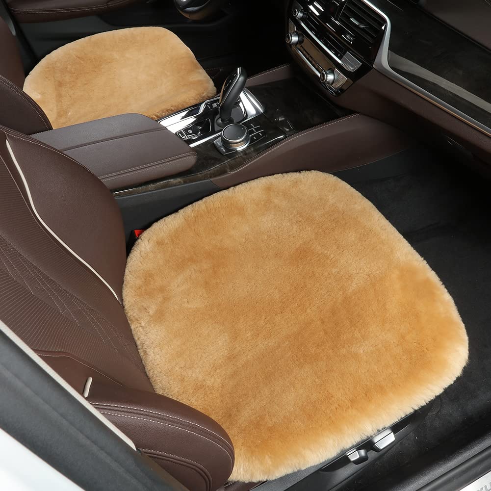 Premium Genuine Sheepskin Car Seat Cushion - Comfortable & Breathable Seat Cover for Cars, Trucks & SUVs - Driver Seat Protector Pad - Ideal for Long Commutes & Office Chairs (Khaki, 1-Piece) - Perfect for Road Trips, Daily Driving & Work Comfort