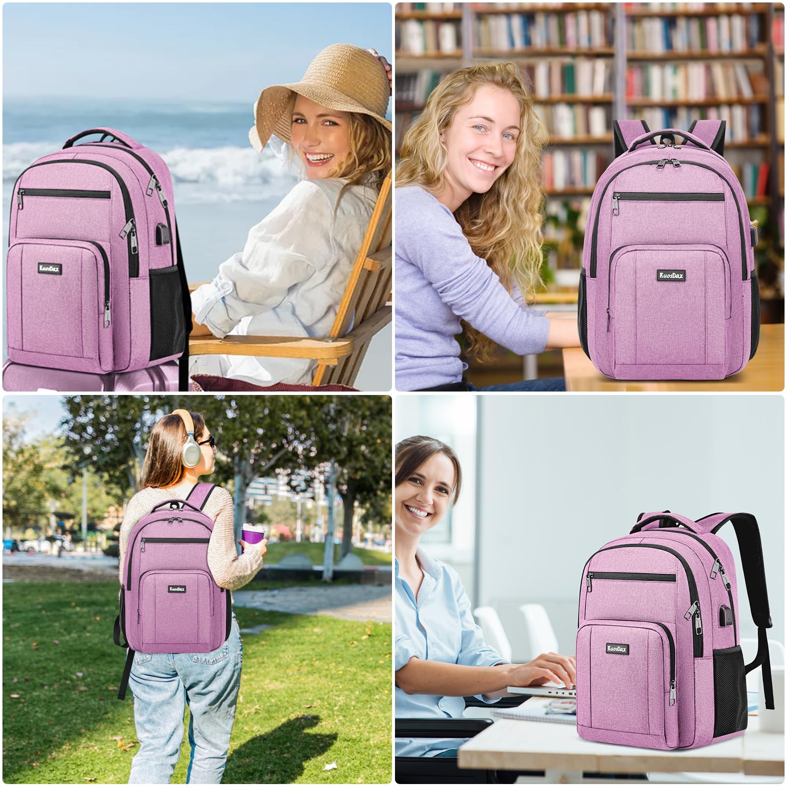 Durable Waterproof Laptop Backpack for Men & Women - Large 15.6 Inch USB Charging College Bookbag - School Backpack for Teen Boys & Girls (Pink) - Perfect for Work, Travel & Daily Commute