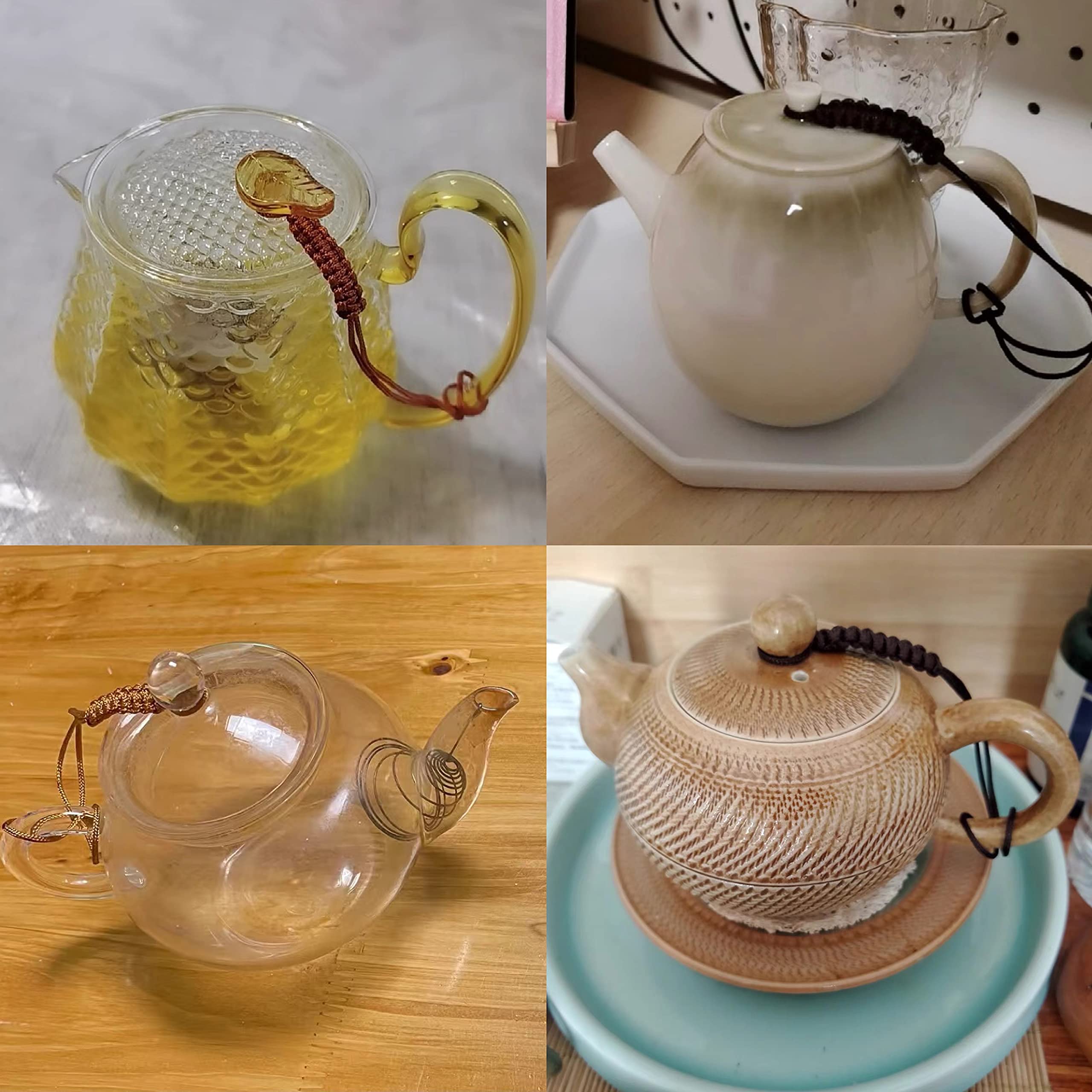 8-Piece Hand-Woven Teapot Rope Set - Traditional Kung Fu Tea Ceremony Accessory with Porcelain Beads for Ceramic Teapots & Cups - Perfect for Chinese Tea Brewing, Home Decor and Gift Giving