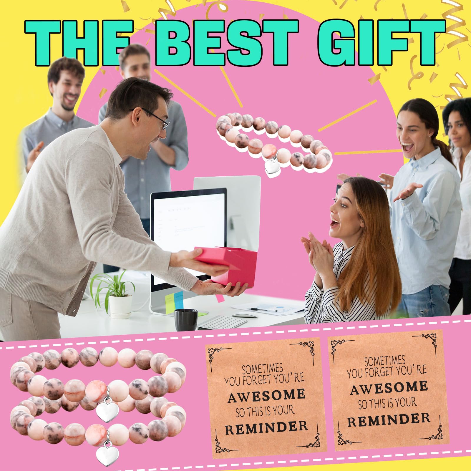 12 Pcs Inspirational Bracelets & Cards - Teacher Staff Appreciation Gifts for Office Coworkers Birthday