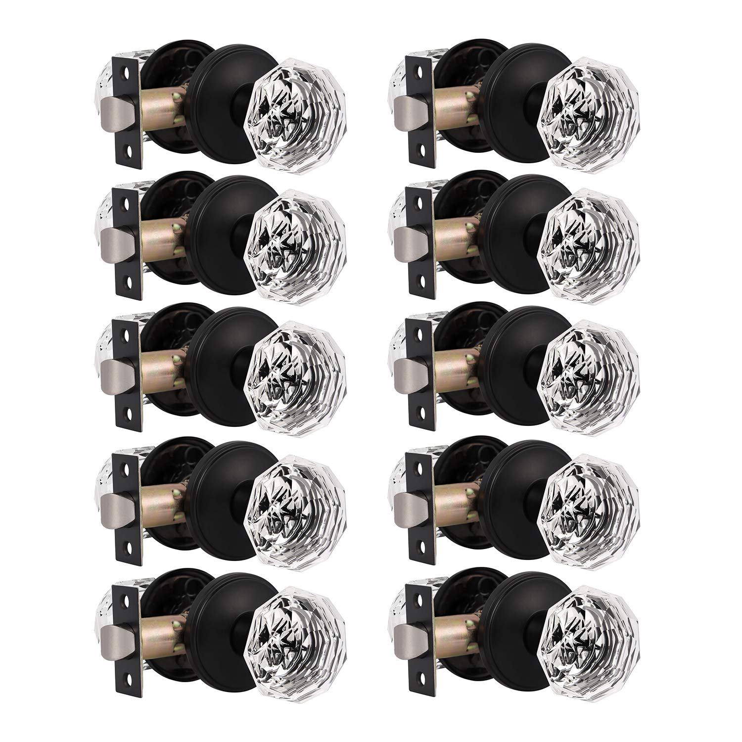 KNOBWELL 10 Pack Classic Crystal Rosette Door Knobs - Matte Black Finish for Hallway, Closet & Interior Doors - Easy Installation & Durable Hardware for Home & Office Decor
