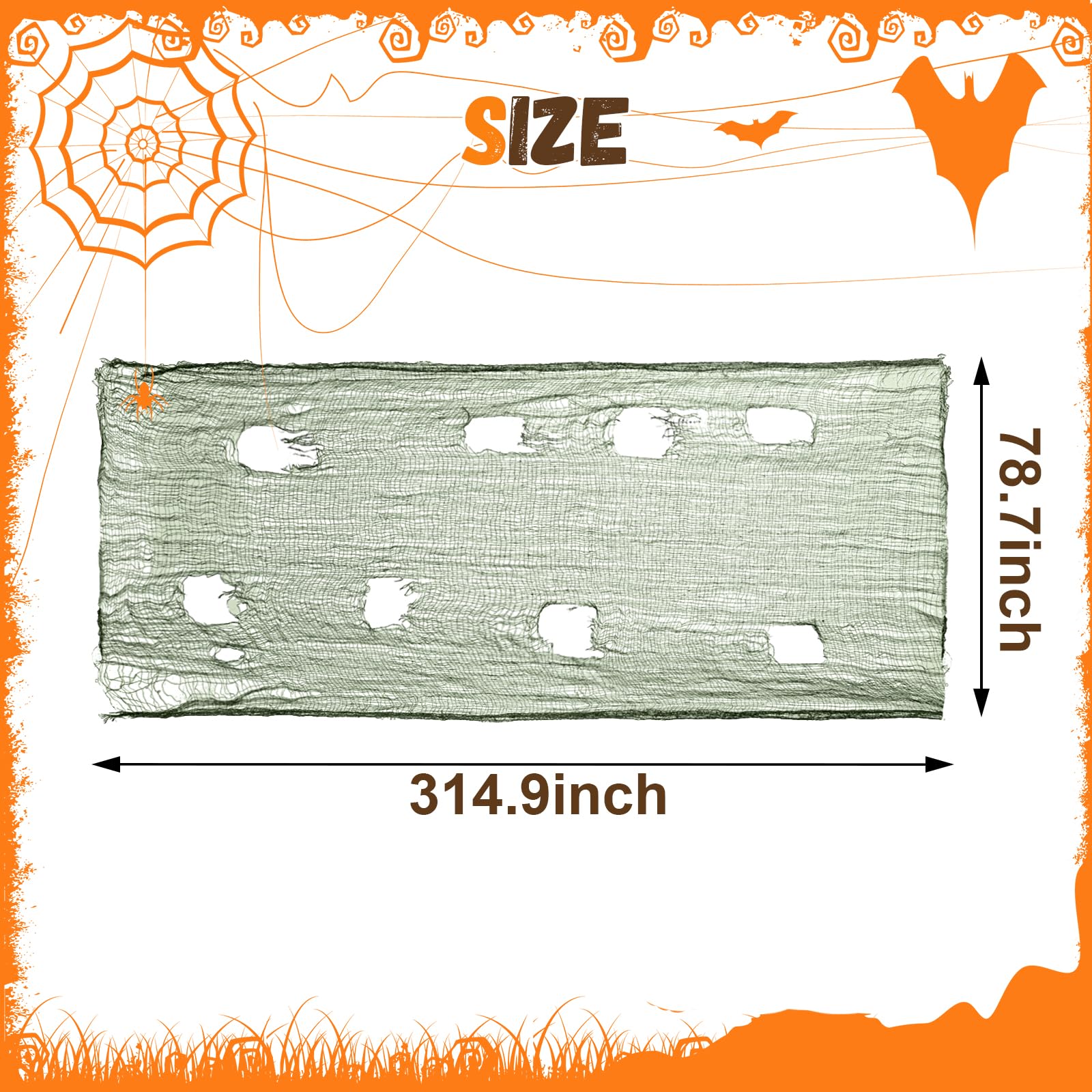 Halloween Green Creepy Fabric - 79x315 Inch Spooky Scary Gauze Cloth for Haunted House Decorations, Party Doorways & Outdoor Scenes | Perfect for Halloween Decor, Ghostly Drapes & Scary Backdrops