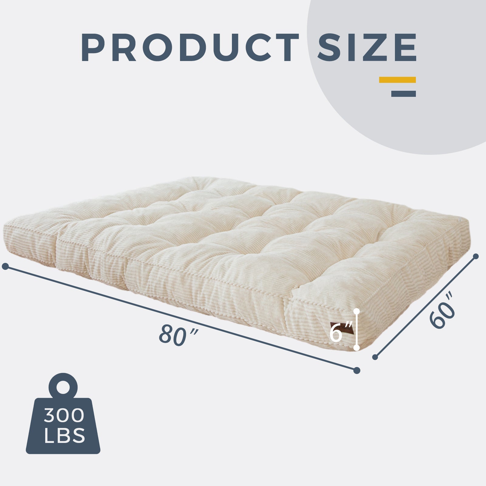 MAXYOYO 6-Inch Tufted Futon Sofa Bed - Thick Corduroy Fabric Floor Mattress for Adults (Mattress Only) in Beige | Perfect for Small Spaces, Guest Rooms & Dorm Rooms