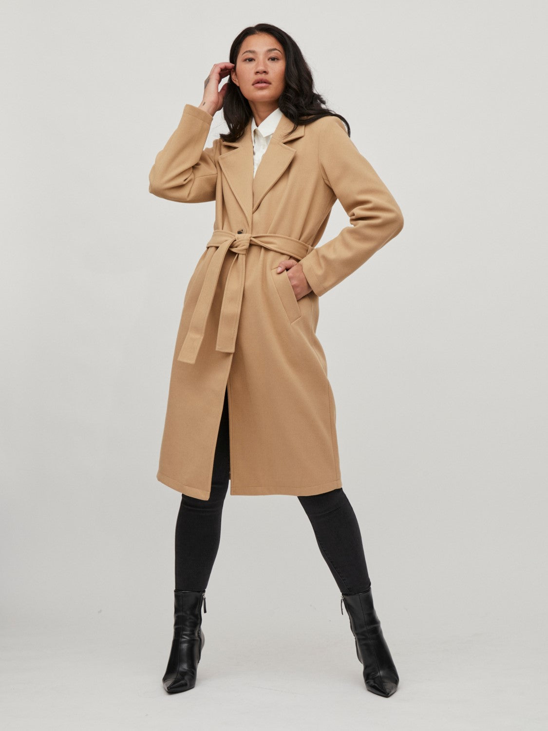 Poko Long Belted Trench Coat for Women - Classic Sesame Color, Slim Fit, Double Breasted, Water-Resistant - Perfect for Office, Travel, and Fall/Winter Fashion